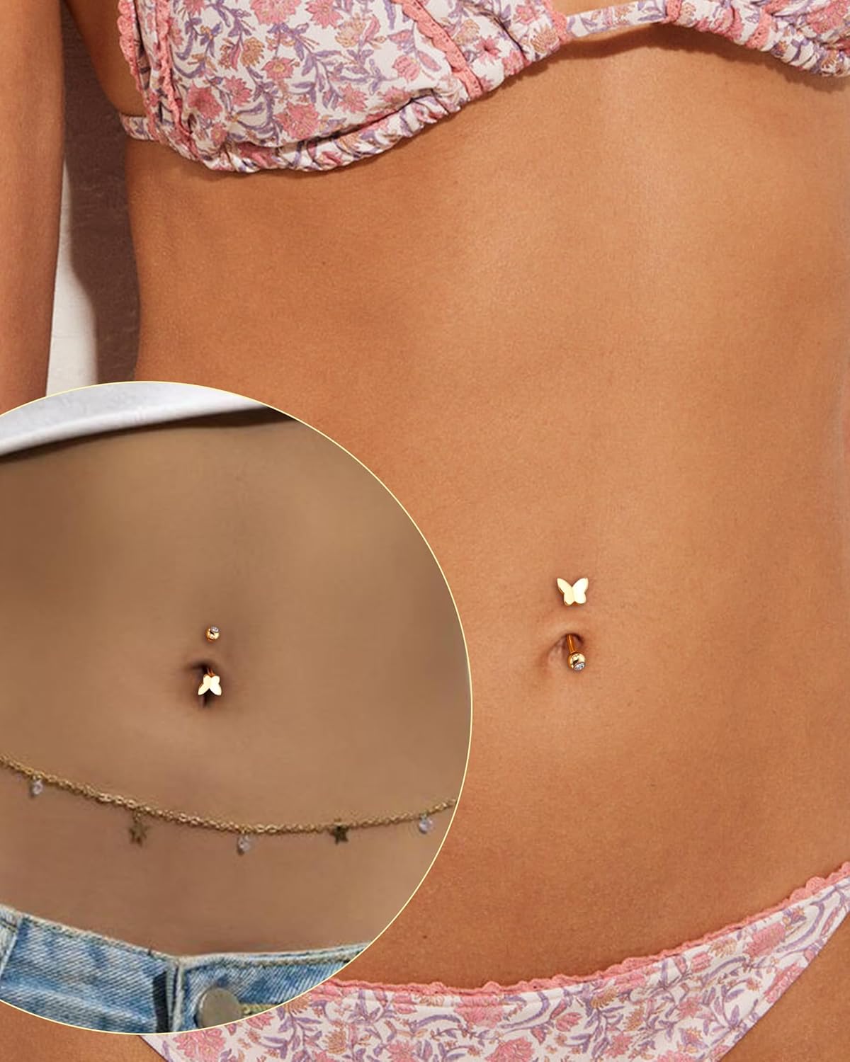 COCHARM 10K Yellow Gold Butterfly Belly Button Rings 10K Real Gold Belly Rings 10K Gold Belly Piercing Jewelry for Women Gold Upside Down Nave Rings