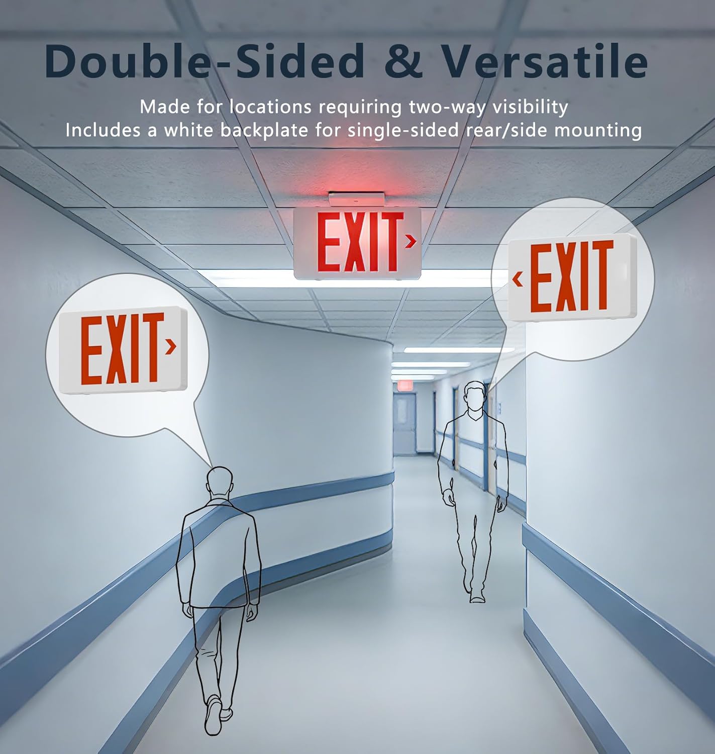 Exit Signs with Emergency Lights,Double Face Exit,AC 120-277V, Hardwired Exit Signs for Business Indoor ETL Listed 2 Pack