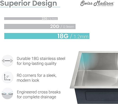 Miniatura 4 de Swiss Madison Well Made Forever SM-KU709 Fregadero empotrado, acero inoxidable