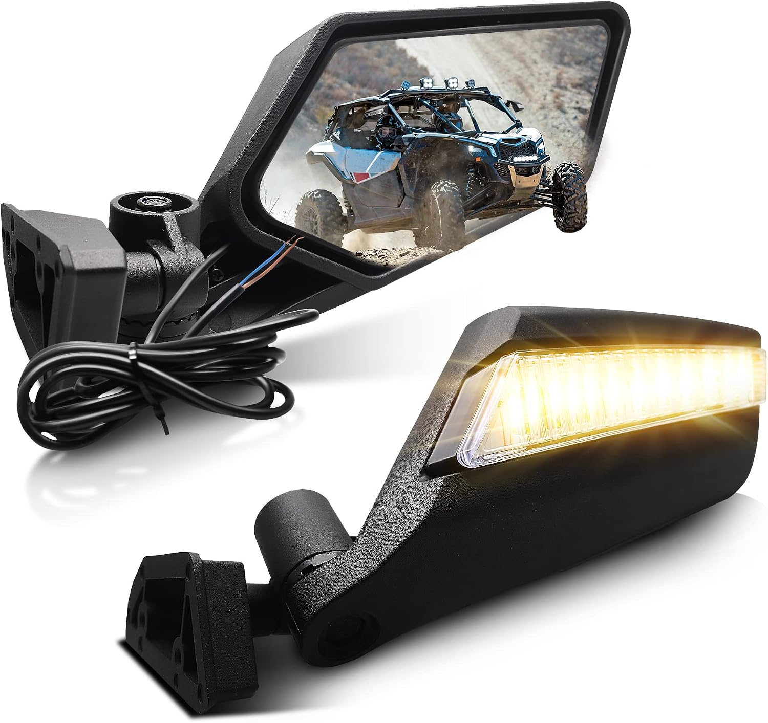 MZS UTV X3 Side Mirrors With Lights Compatible with Maverick X3 Max 4x4 RS DS MR RC Turbo R RR 2017-2026, Double Adjustable UTV LED Side Rear View Mirrors Spot Light Accessories
