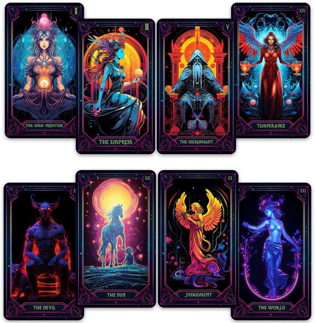 CRAFTERIAN Neon Tarot Cards │78 Tarot Cards │Original Tarot Cards for Beginners and Experts with Guide Book and Foil Edges│Fortune Telling Game, Divination Tools for All Skill Levels,.