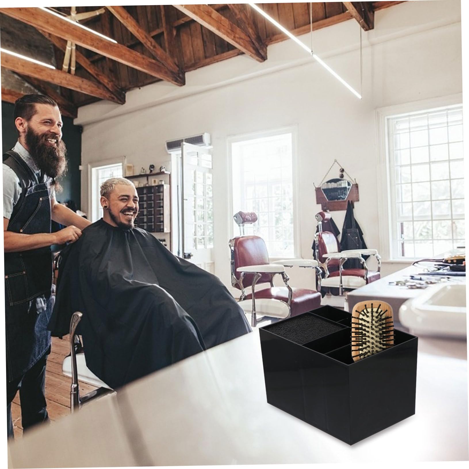 Organizer con 6 Scomparti e Divisori in Nero per e Pettini Grande per Salone e Barber Shop