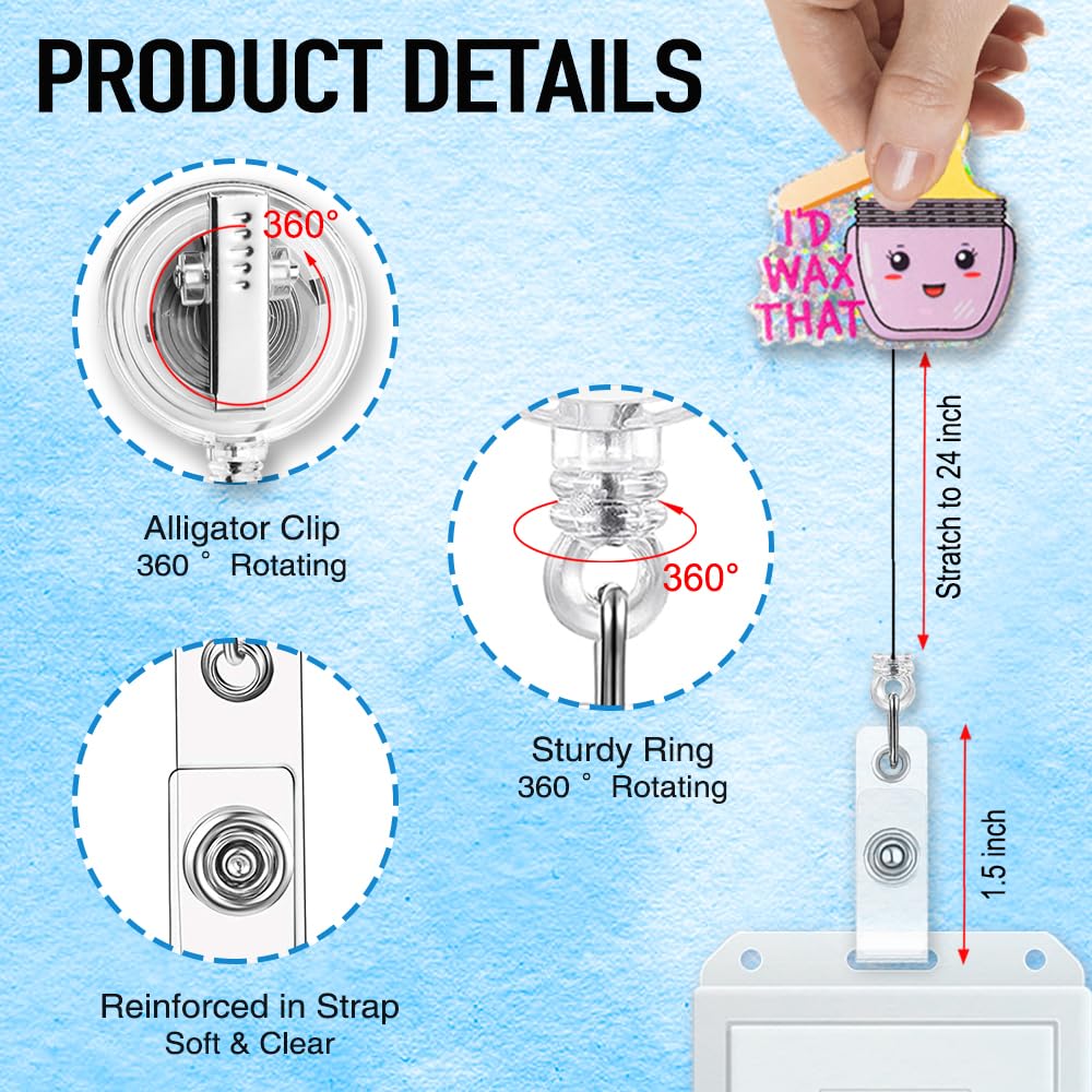 I'd Wax that Retractable Badge Holder, Funny Badge Reel Gifts for Esthetician Wax Technician Waxer Dermatologist, Wax Tech Body Waxing Gifts for Skin Care Therapist Waxing Specialist Mua