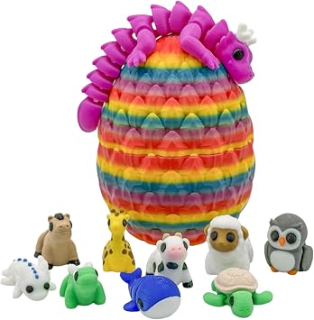 Articulating Animal Figurines 10-Pack Mystery Mini Collectibles in Egg | 35+ Designs, Rainbow Colors, Premium Toys | Unique Gift for Kids & Adults by VDK Printing MysteryEgg010