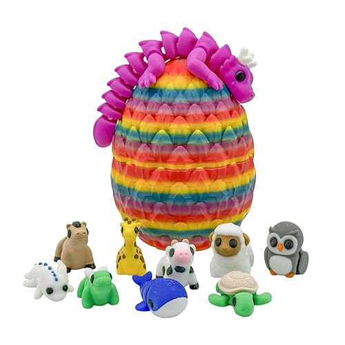 Articulating Animal Figurines – 10-Pack Mystery Mini Collectibles in Egg | 35+ Designs, Rainbow Colors, Premium Toys | Unique Gift for Kids & Adults by VDK Printing (MysteryEgg010)
