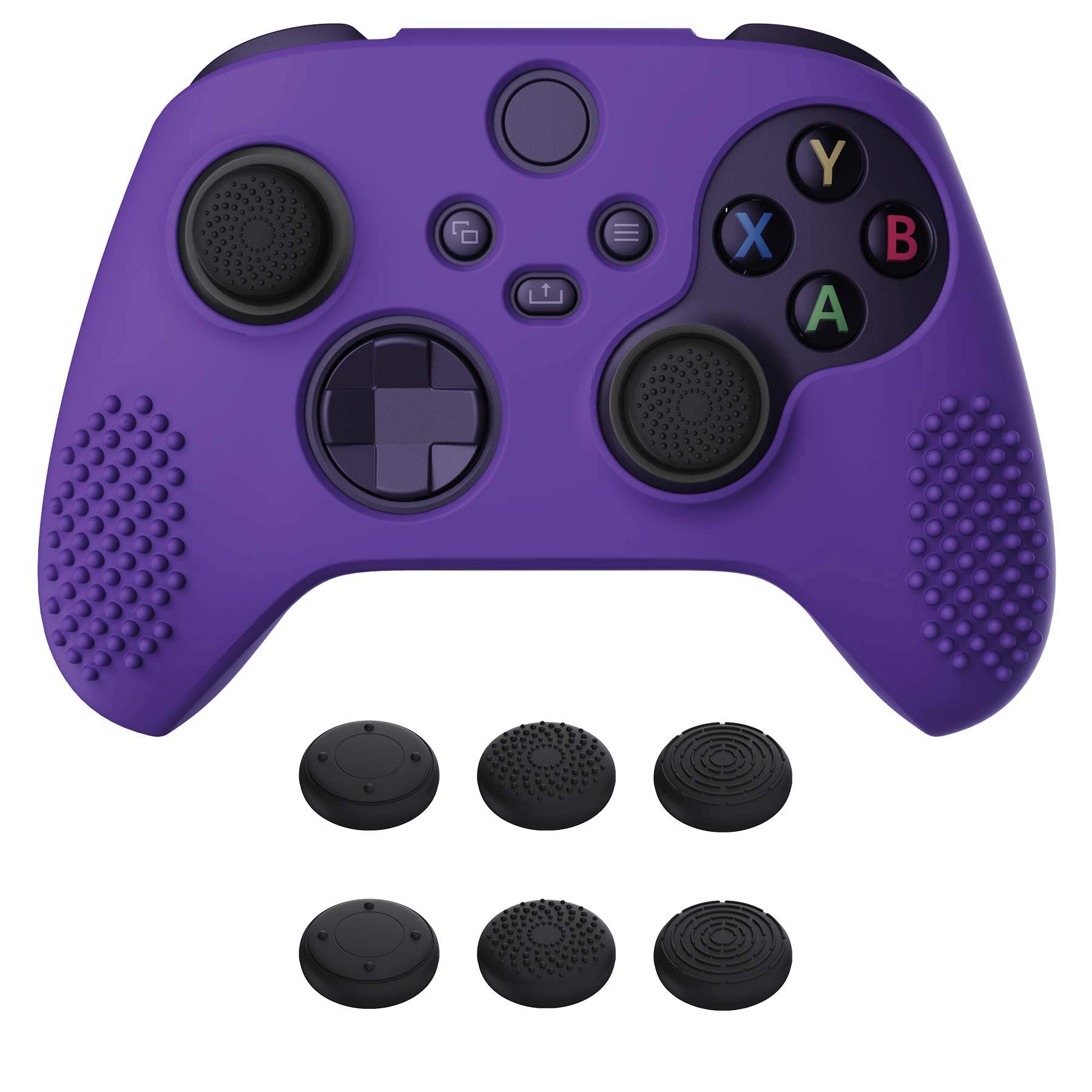 eXtremeRate PlayVital Cover Skin per Xbox Series X S Controller Joystick Custodia Protettiva Silicone Gomma Antiscivolo con 6 Copri Levette Analogiche(3D Borchiate Edizione)-Viola - 1