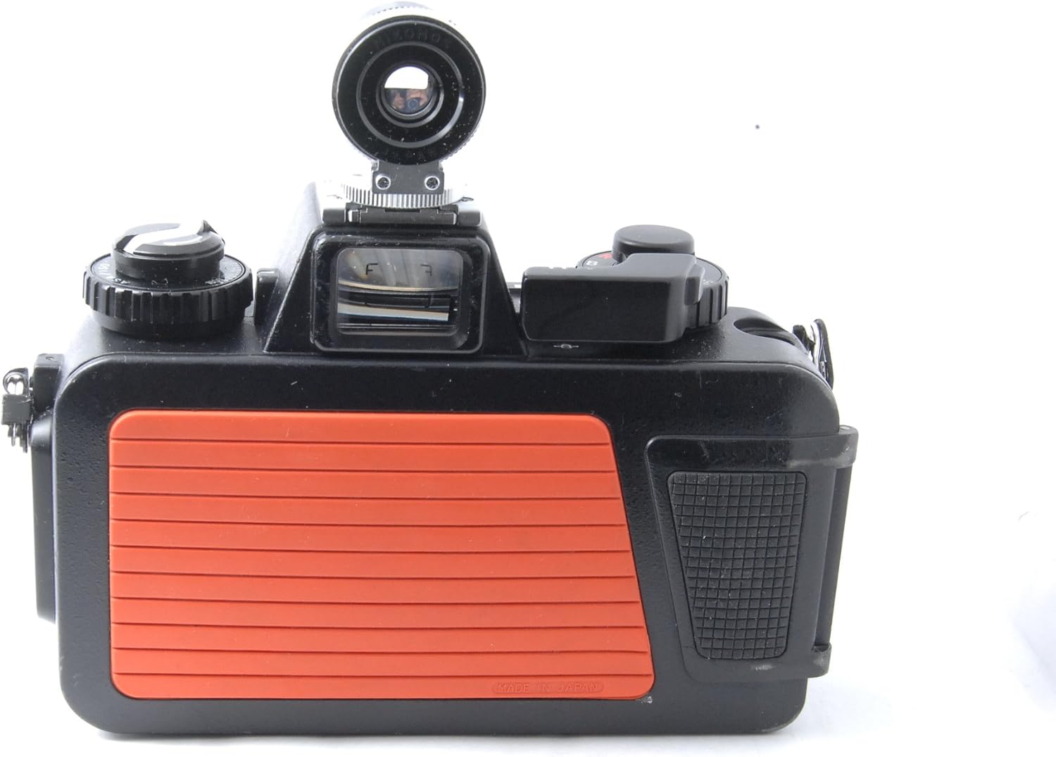 Side view of the Nikon Nikonos-V camera, highlighting its sealed construction.