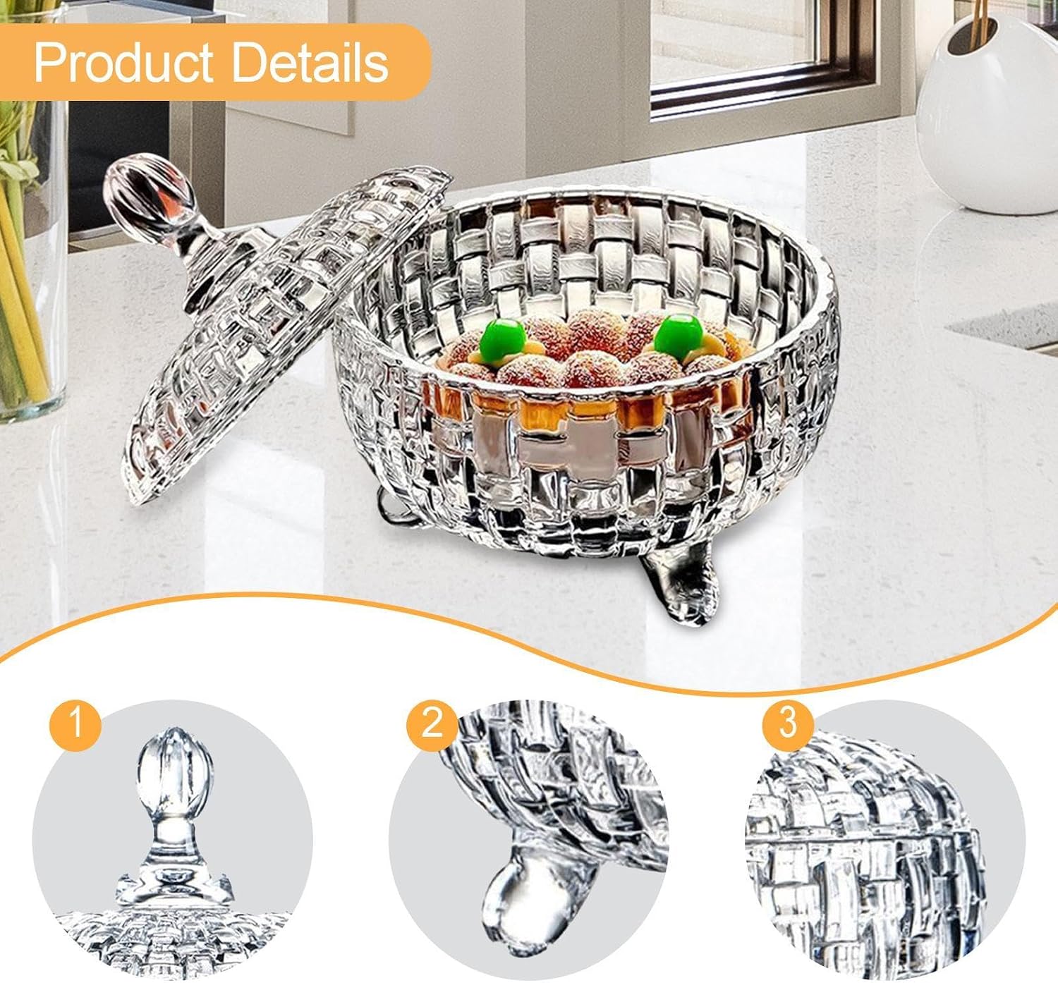 Candy Jar with Lid Large Candy Dish Practical Great Gift for Family Friends Home Decor Jewelry Box for Wedding Coffee Beans, Clear