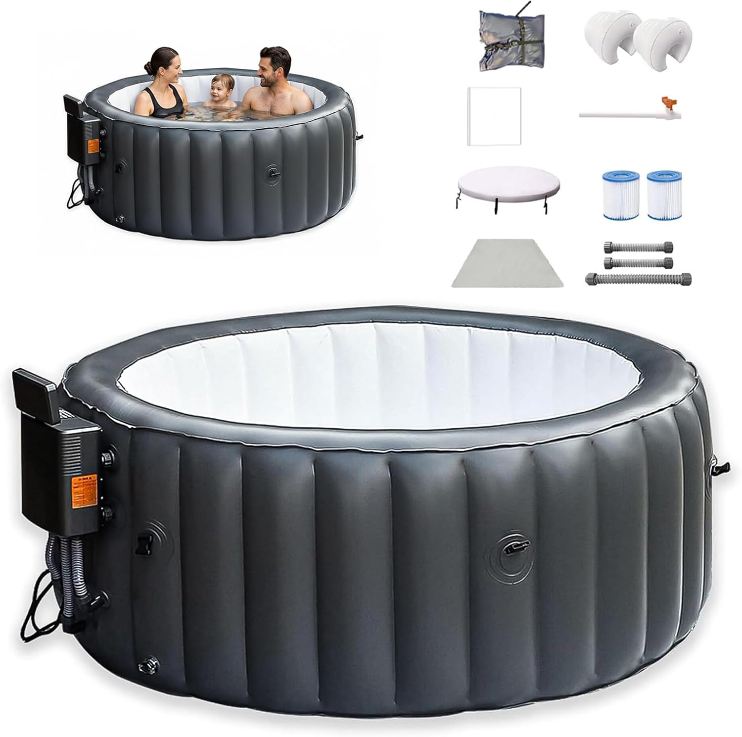 3 to 4 Person Inflatable Hot Tub, 71" x 28" Portable Outdoor Spa, with 150 AirJets, Water Circulation Heating, Heats Up to 42°C/104°F, for Indoor/Outdoor, Patio & Garden