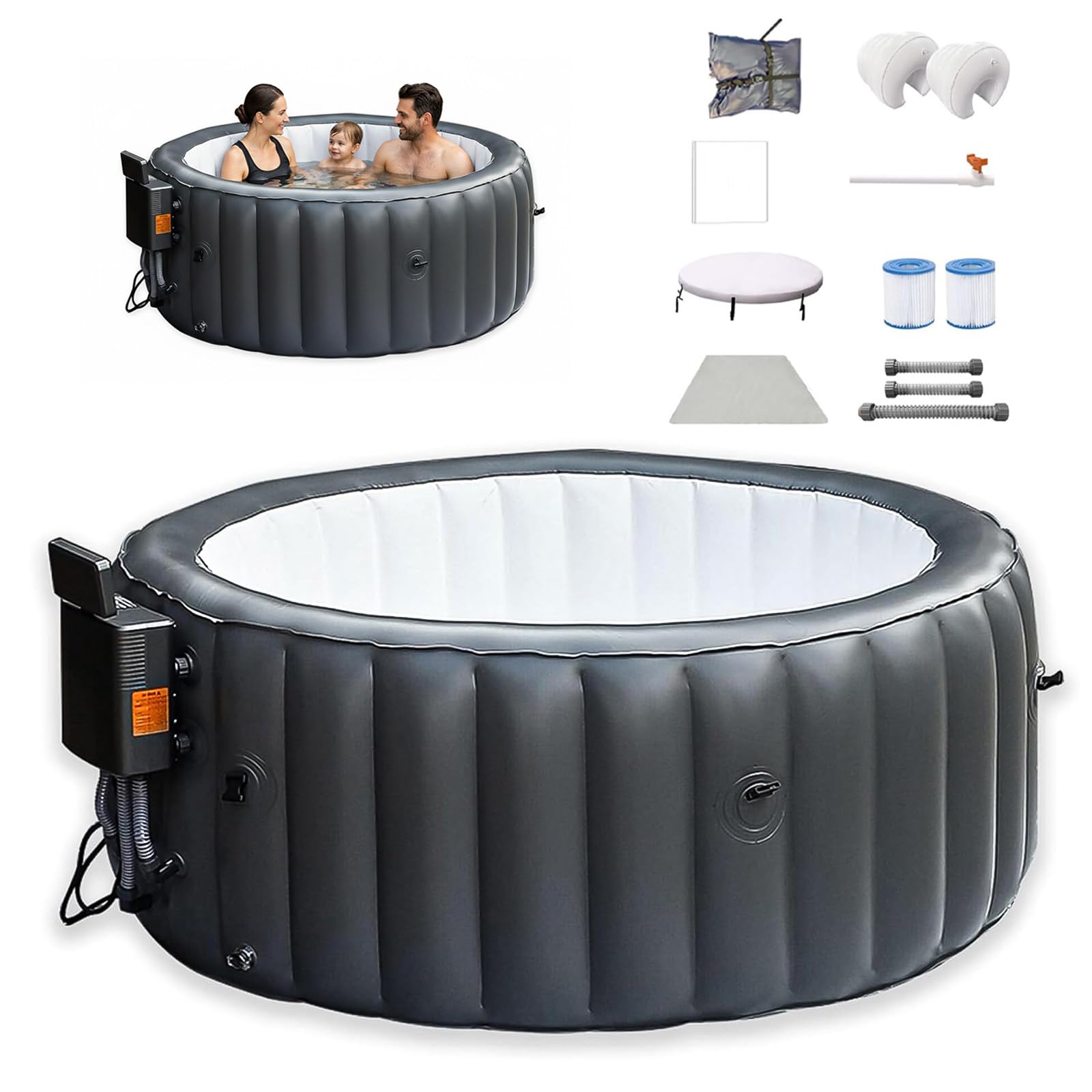 Bañera De Hidromasaje Inflable para 3 a 4 Personas, SPA Portátil para Exteriores De 71" X 28", con 150 Chorros De Aire, Circulación De Agua, Se Calienta hasta 42 °c/104 °f