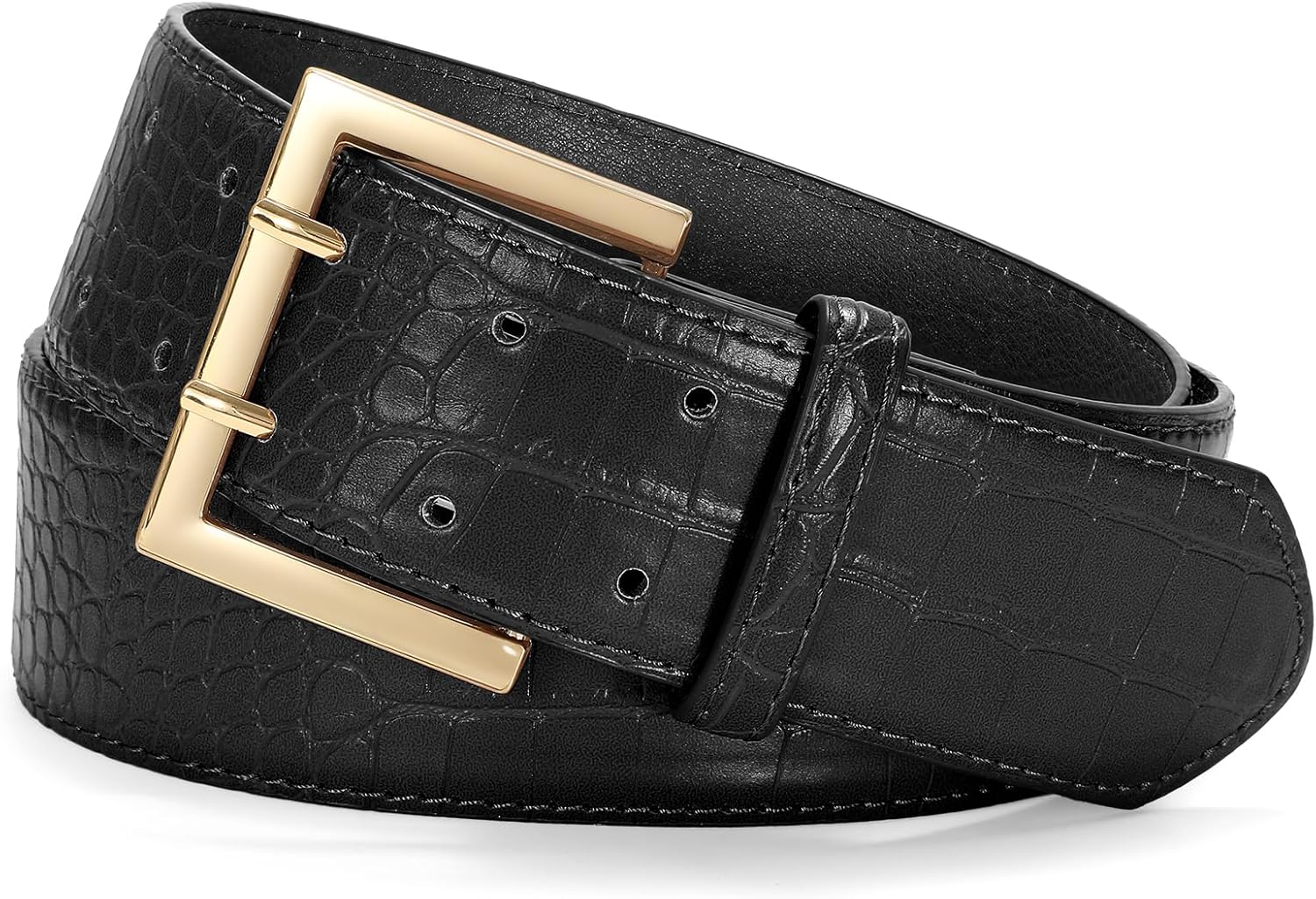 SANSTHS Women Wide Leather Belt for Dresses Jeans Fashion Gold Buckle Ladies Waist Thick Belt - Image 7