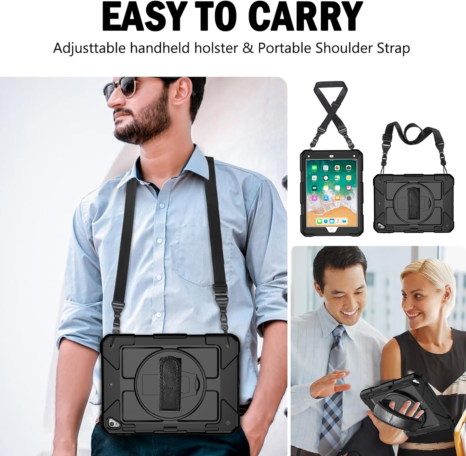 BMOUO Case for iPad 6th/5th Generation Case (9.7 inch, 2018/2017), 360°Rotating Stand, Hand/Shoulder Strap Shockproof iPad 9.7” Case for iPad Air 2, Black - Image 9