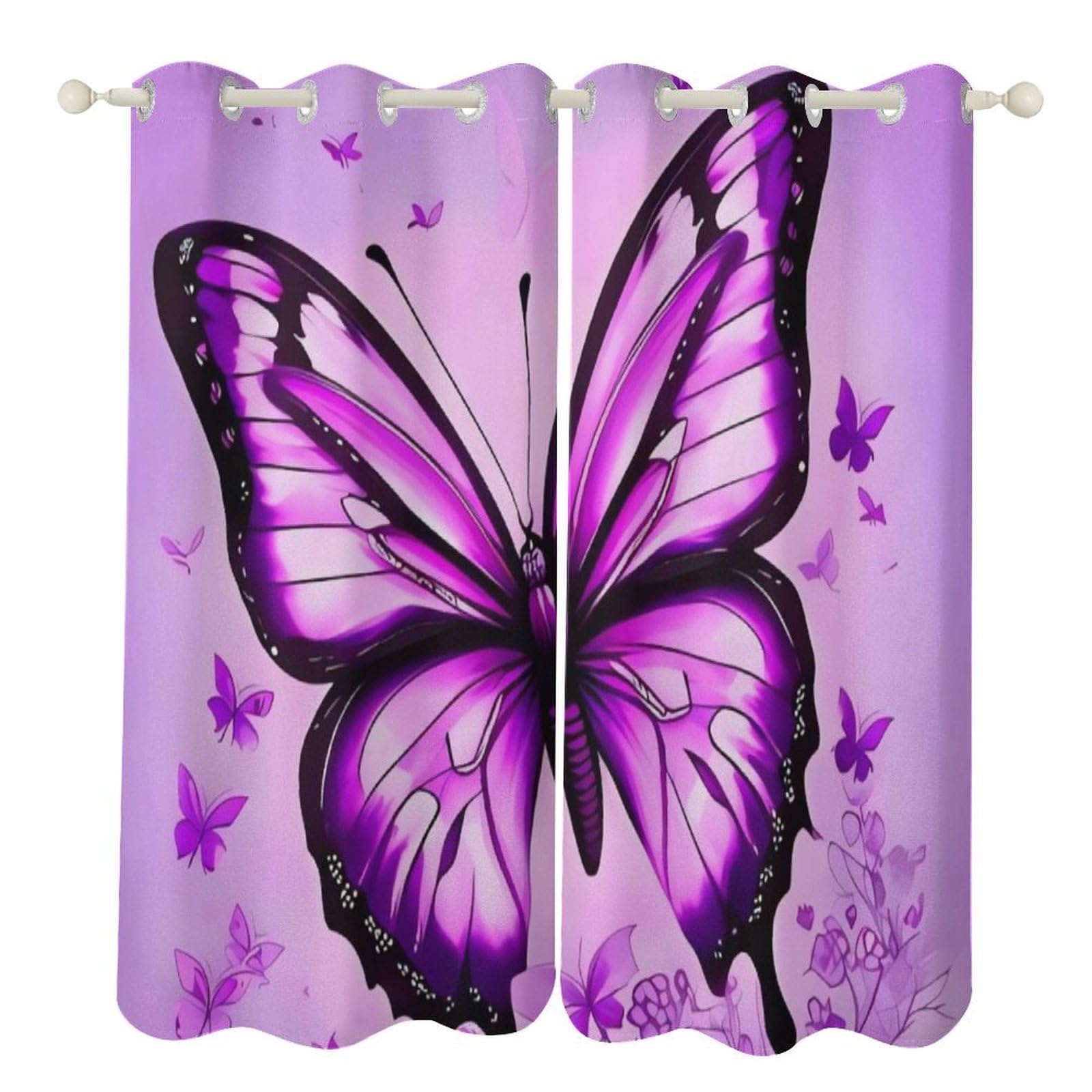 Rideaux occultants contre la chaleur et lumière motif papillon violet