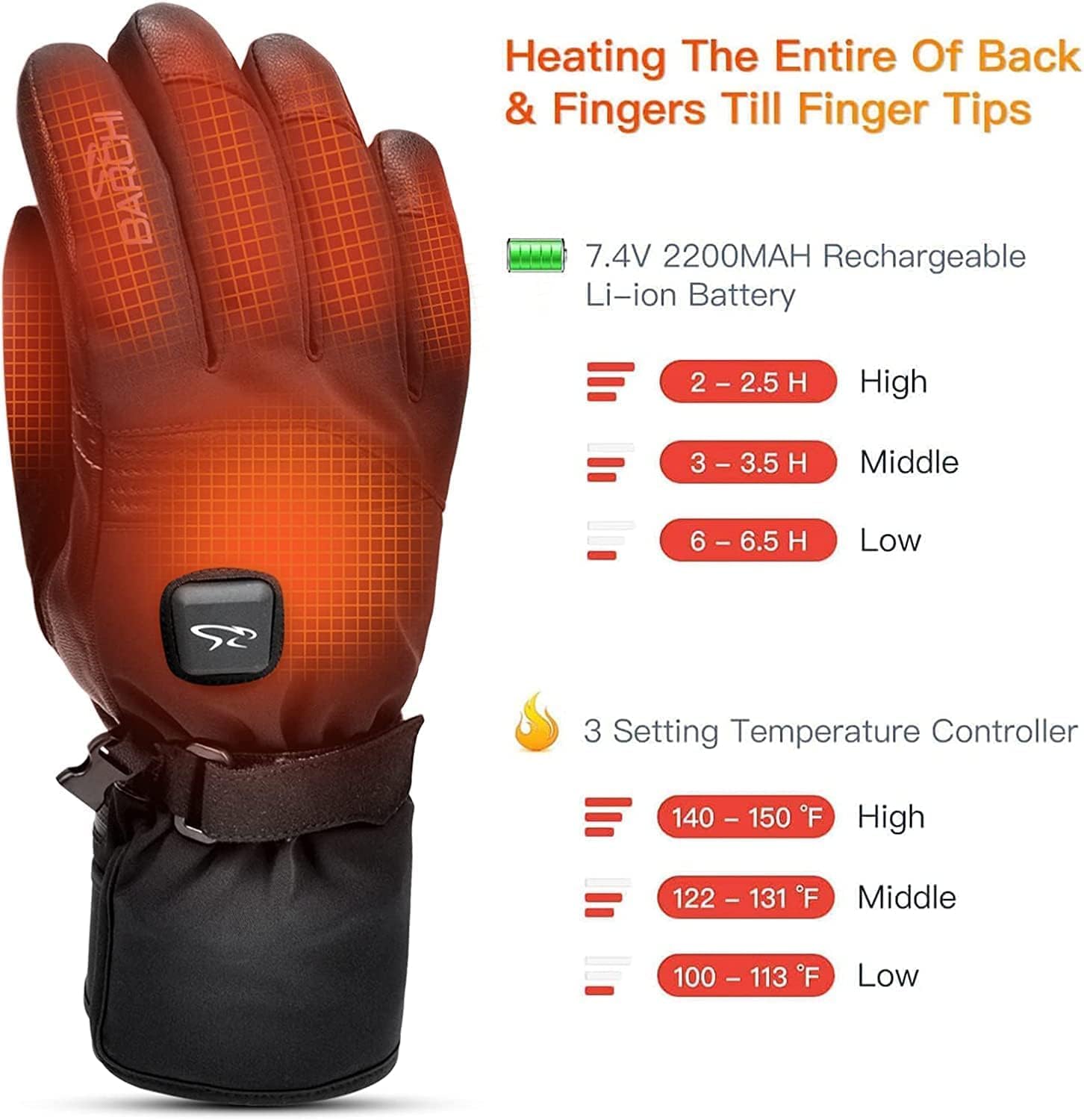 Heated Gloves for Men Women, Winter Hand Warmers 7.4V Rechargeable Powered Battery Electric Touchscreen Water Resistant Heating Gloves for Cycling Motorcycle Skiing Snowboarding Hiking Hunting - Image 2