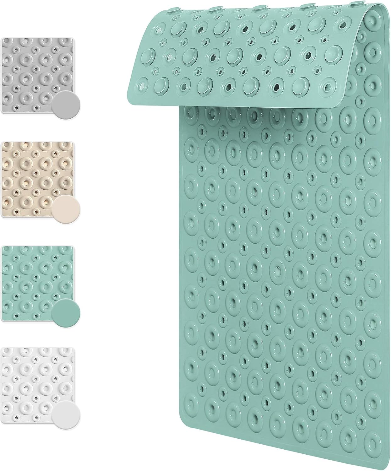 Bsicpro Bath Tub Shower Mat Non-Slip Bath Mat for Tub and Shower 35"x16" Upgrade Reinforced Large Suction Cups and Circle Hole Massage Enlarged Design of Central Drain Hole (Emerald Green)