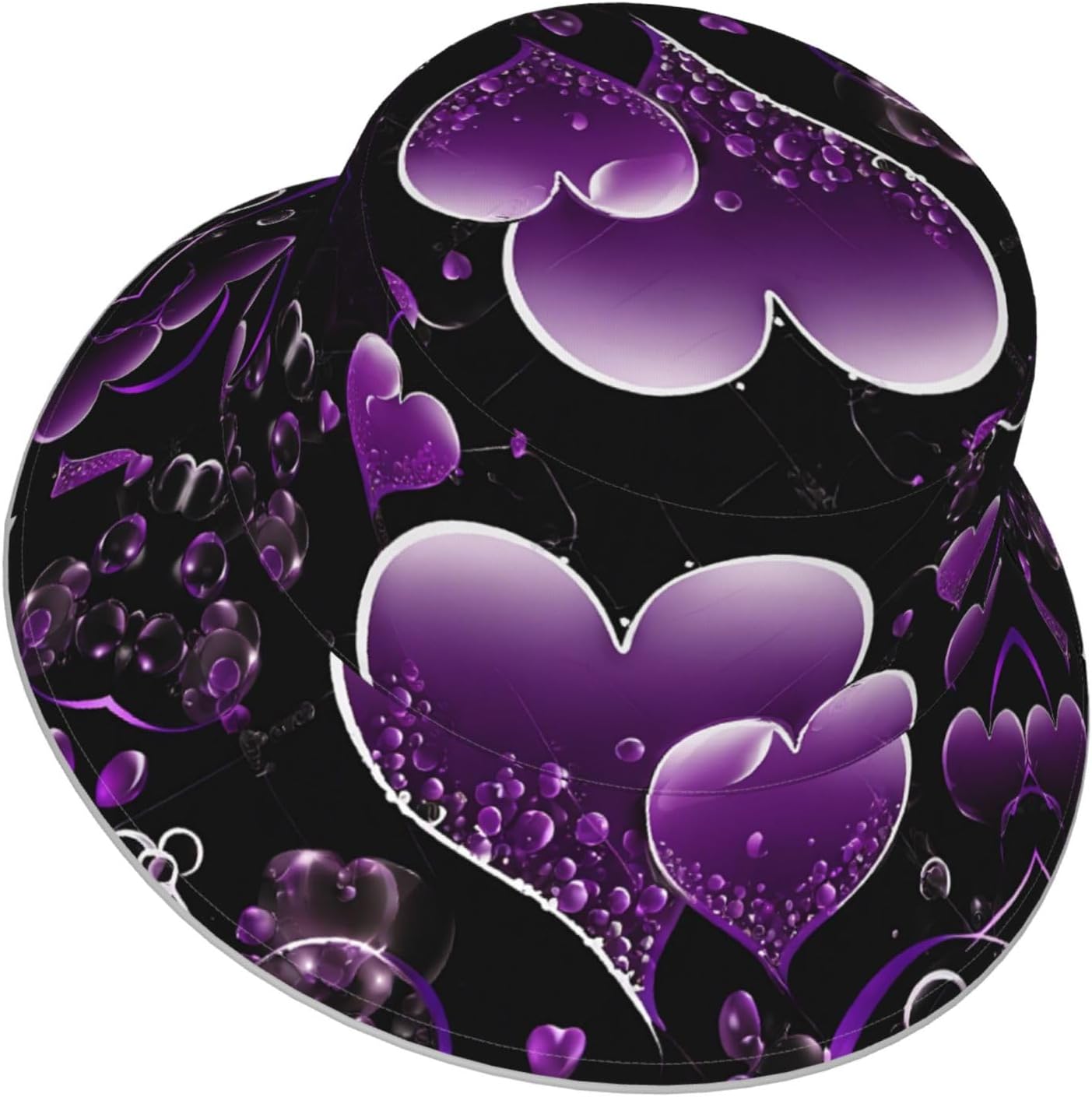 (Fashional Purple Hearts) Reflective Reversible Bucket Hat Foldable Breathable Stylish Two-Way Wear for Outdoor Travel Daily Activities
