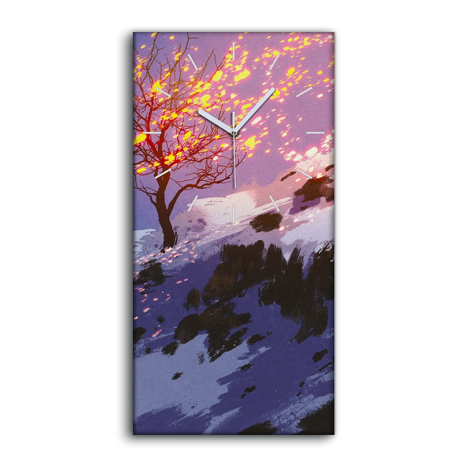 Horloge sur Toile 30x60cm de Style Moderne avec Paysage de Montagne Enneigée