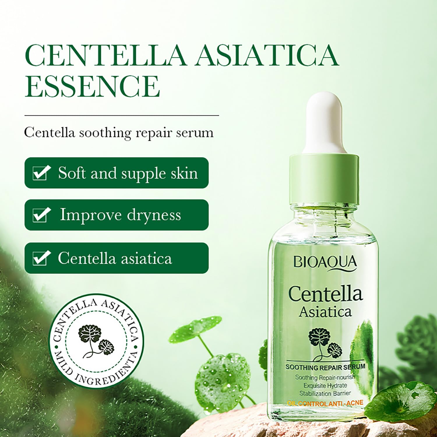 BIOAQUA Centella Asiatica Soothing Repair Facial Serum Nourish Oil Control Anti-Acne Face Skin Care 30ml / 1fl.oz - Image 5