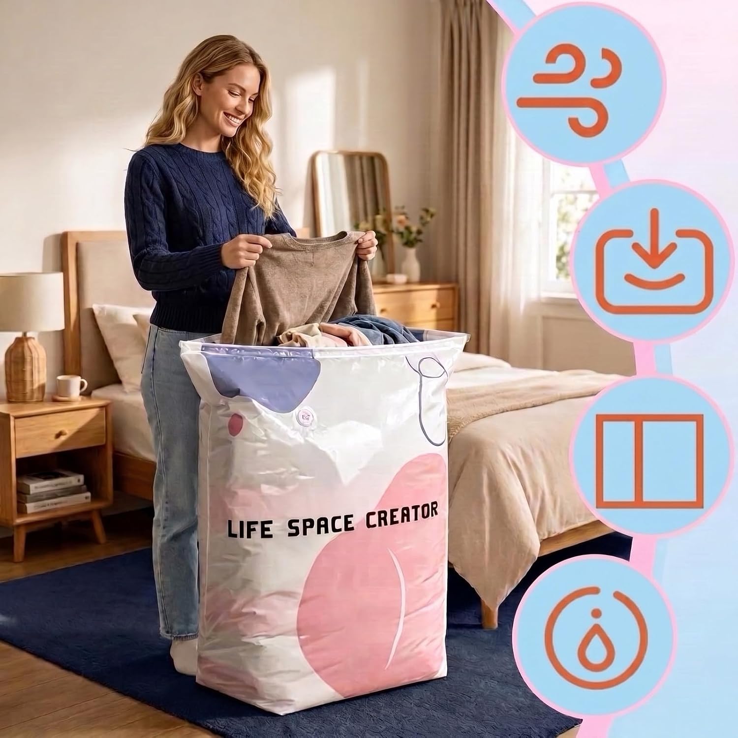 4 Packs No-Pump Vacuum Storage Bags, Cube Compression Space Saver Bags, 3D photo 8