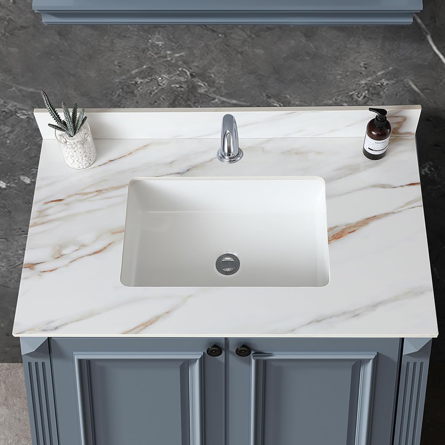 31 Inch Marble Vanity Top with Undermount Rectangular Sink, 4" Backsplash, Pre-Drilled Faucet Single Hole, Vanity Top with Sink for Bathroom, Bathroom Remodels (Cabinet NOT Included)