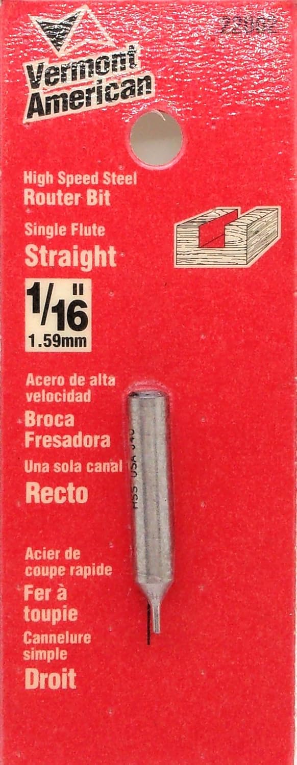 Vermont American 22002 1/16-Inch x 1/8-Inch HSS Single Flute Straight Router Bit