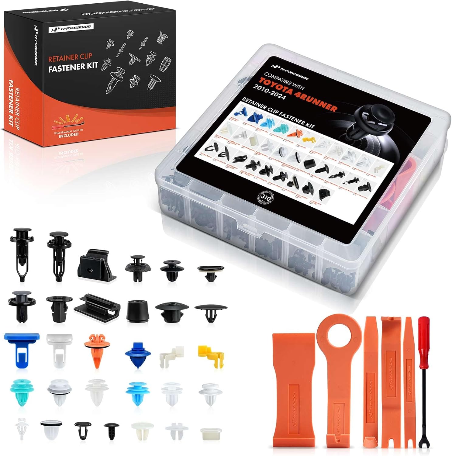 A-Premium 310PCS (31 Sizes/52 oz) Bumper Fender Retainer Clips Kit - Compatible with Toyota 4Runner 2010-2024 - Weatherstrip Hood Rocker Panel Door Trim Push Pin Plastic Nylon Rivet Fastener Set