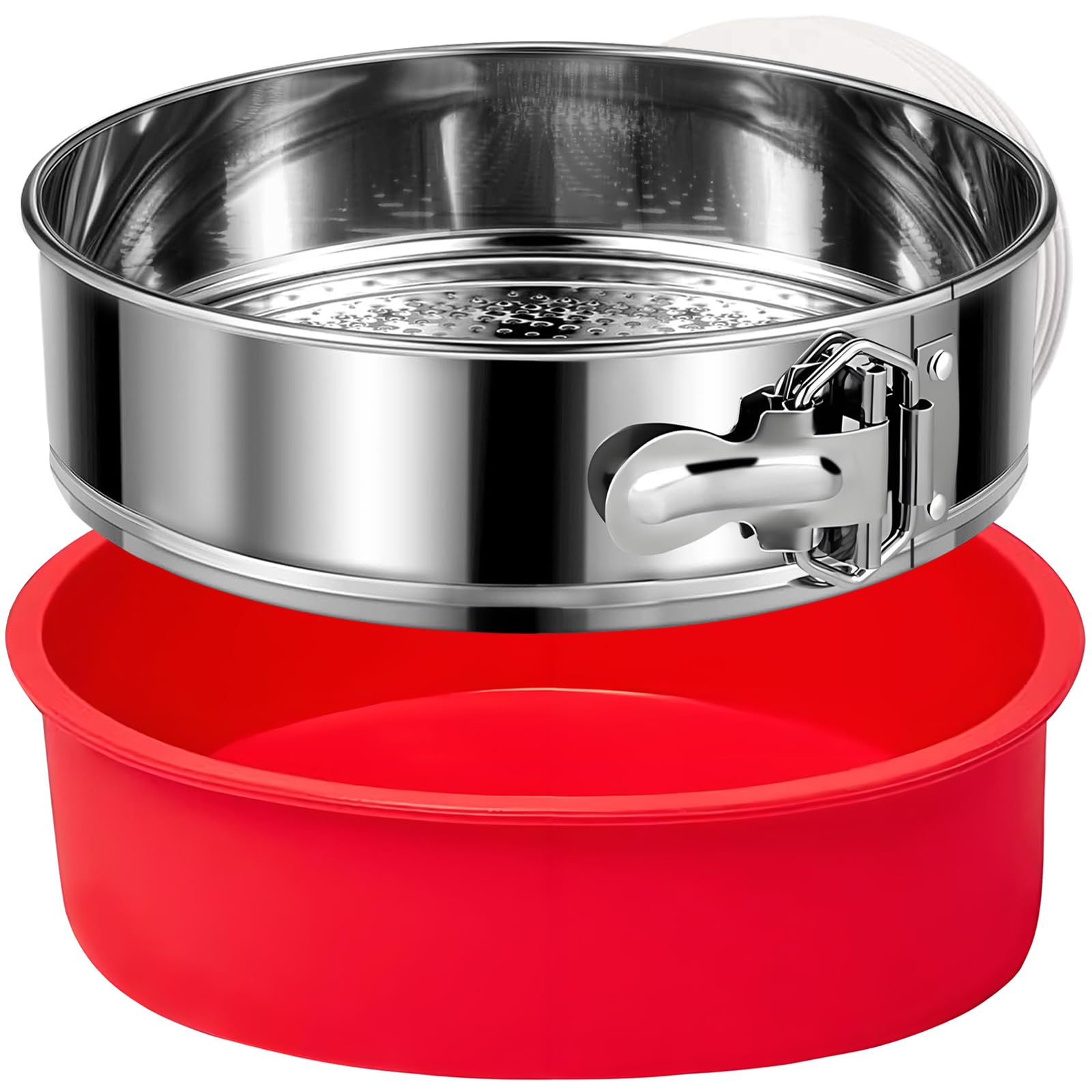 Molde desmontable de acero inoxidable de 9 pulgadas, antiadherente, a prueba de fugas, para tarta de queso, molde para tartas de queso con protector, molde redondo para tartas con fondo