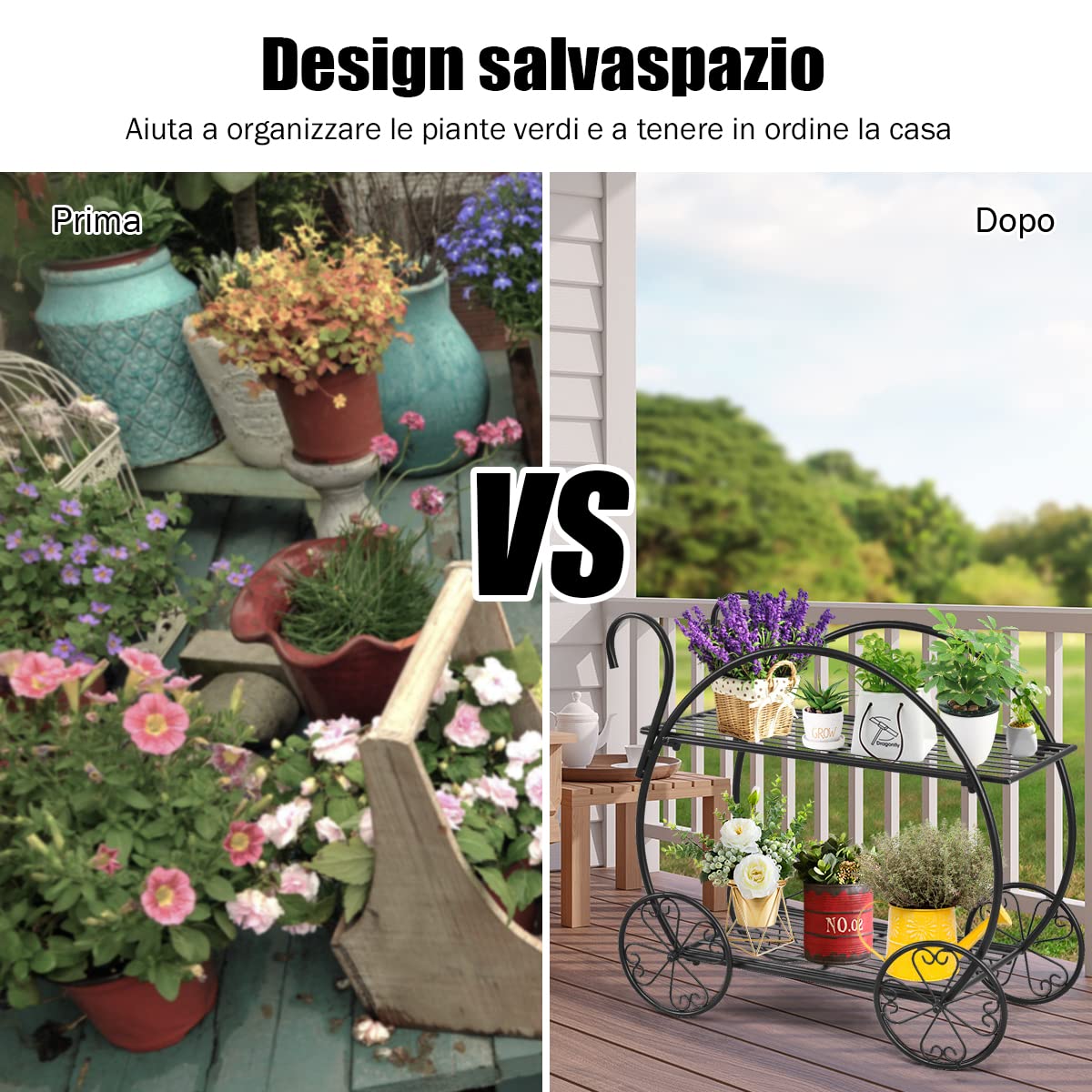 GYMAX Scaffale Porta Piante in Ferro, Portafiori per Giardino, Nero (Stile 1-66 x 34 x 62 cm)