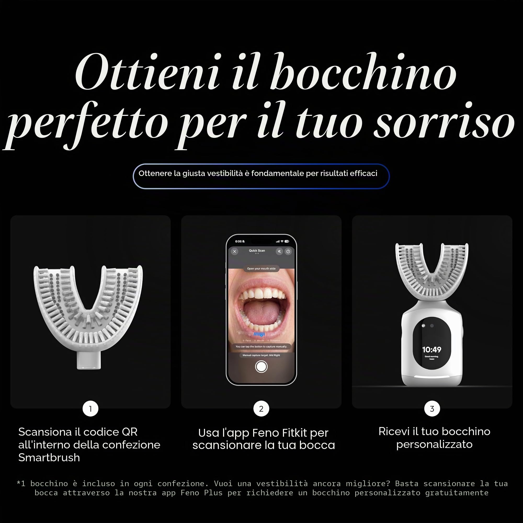 Feno Smartbrush Founders Edition Plus - Spazzolino elettrico alimentato dall'intelligenza artificiale con bocchino personalizzato, dentifricio in schiuma (3 tubi), raschietto per lingua e abbonamento