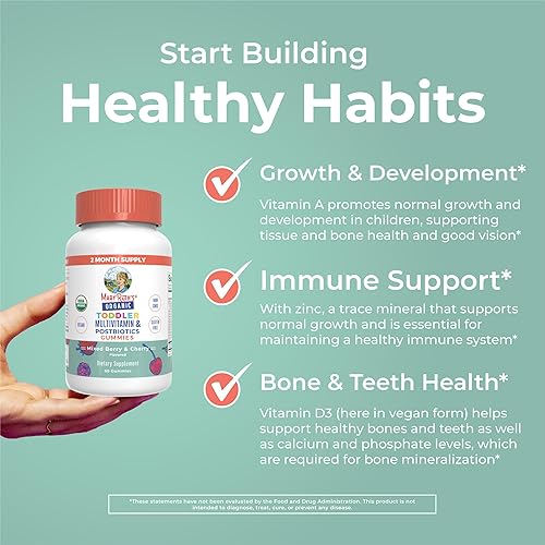 Miniatura 5 de MaryRuth Organics Gomitas multivitamínicas + postbióticos para niños pequeños | USDA Organic | Vitaminas para niños de 2 años en adelante | Apoyo