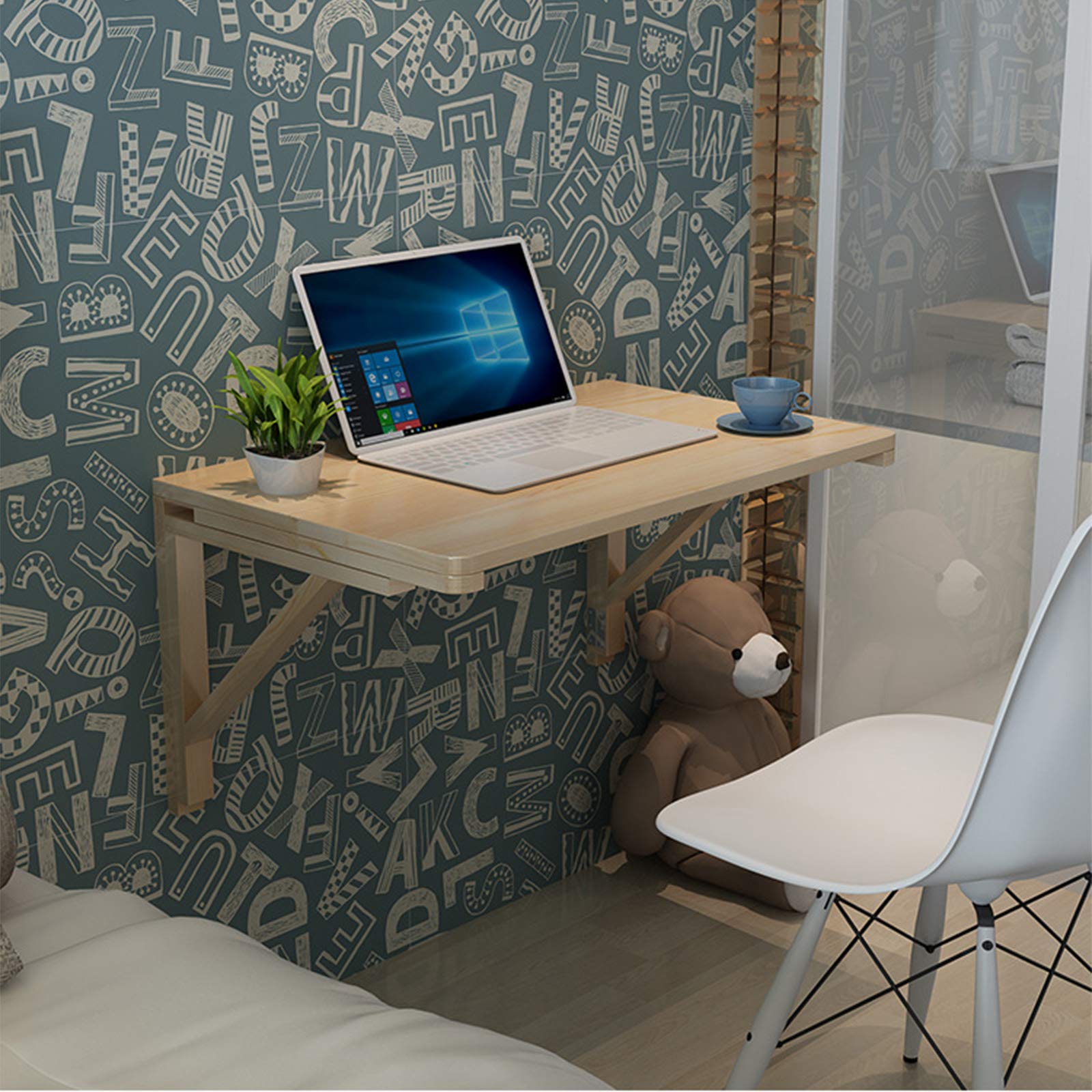 Table d'ordinateur murale pliante bureau compact bois massif