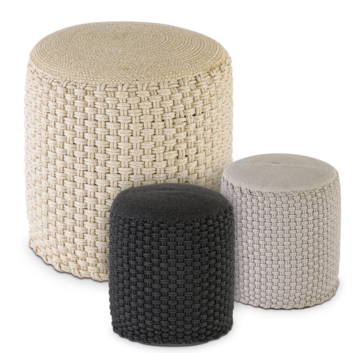 Hocker Sitzhocker Merino Pouf Indoor Outdoor ø40 H45cm Sitzpouf nachfüllbar Farbe beige - weiß