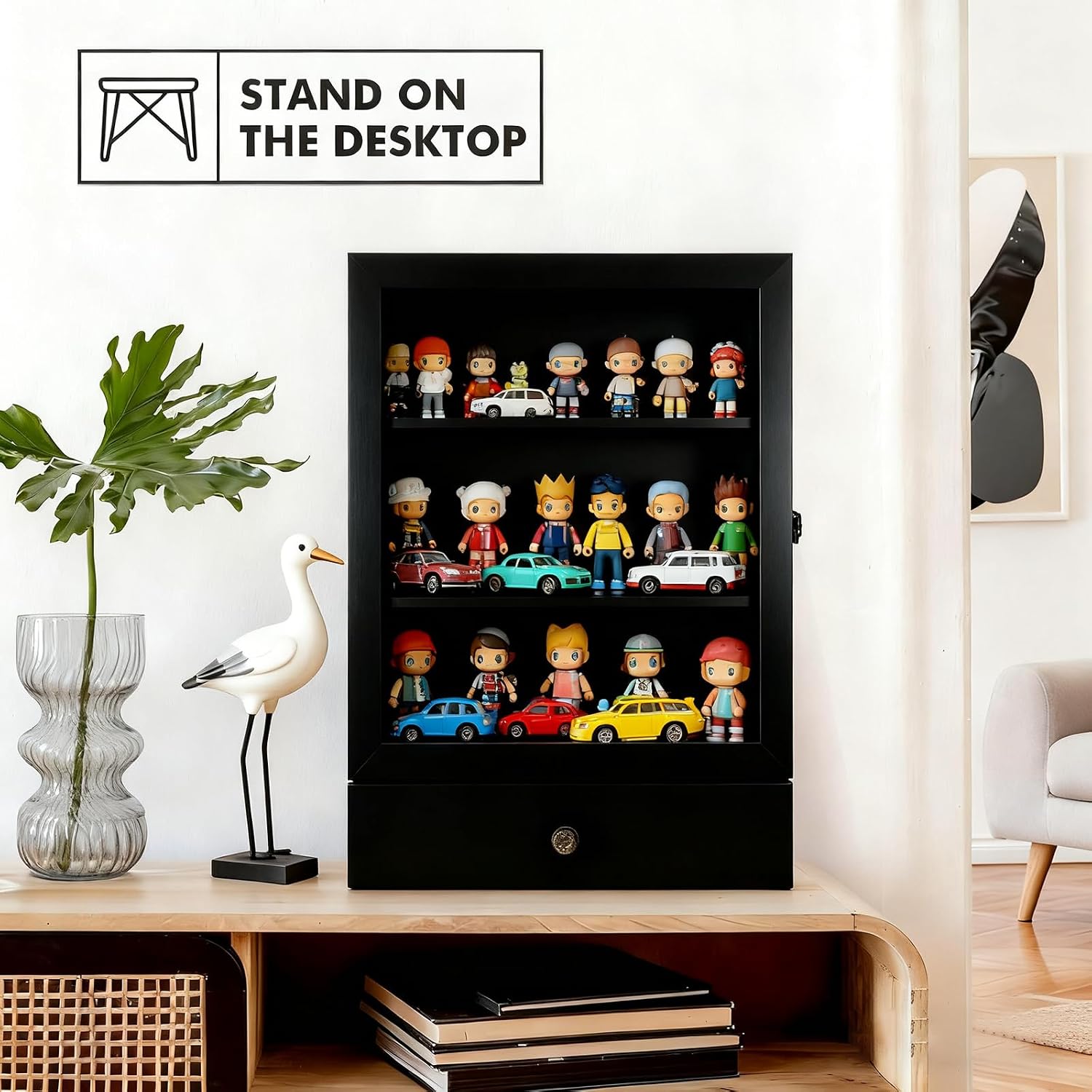 Shadow Box with Drawer & Hanging Hook – 3D Display Case for Photos, Awards, Medals & Keepsakes | Hidden Storage Organizer | Glass Front Frame (Black)