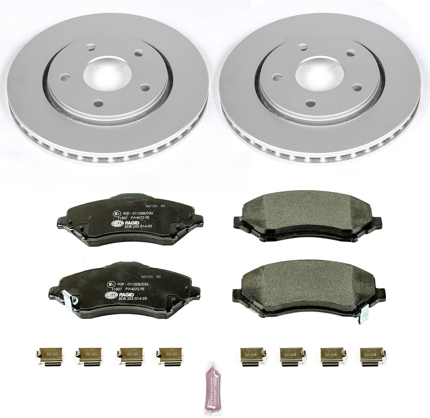 PowerStop Euro-Stop Fully Coated Front Brake Kit For Chrysler Town & Country 2008-16 |Dodge Grand Caravan 2008-16 |Journey 2009-13 - ECE-R90 Certified Brake Pads + Disc Rotor Upgrade, ESK3118