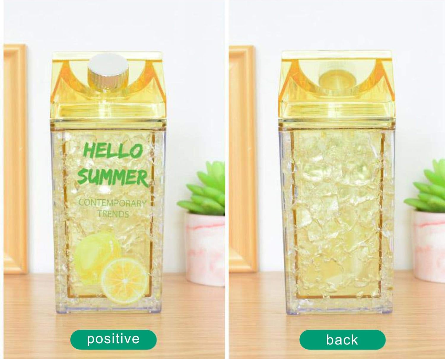 2 Pack Milk Carton Water Bottle, Kids Water Bottle with Leak Proof Lids and Straw,Double Wall Gel Insulated Freezer Drink Bottle,For Outdoor Sports Travel Home School,Water Bottle(400ml)