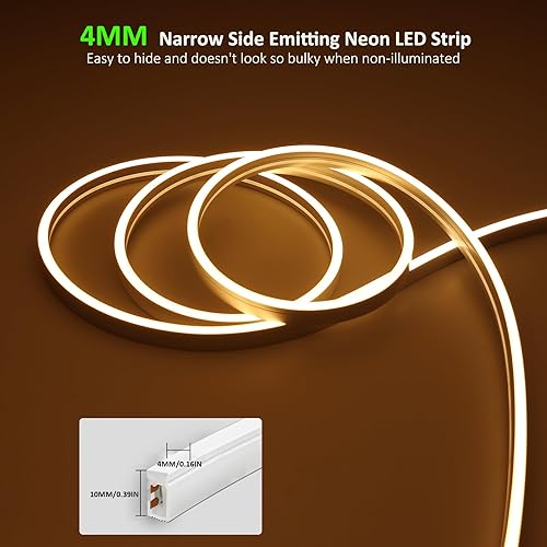Miniatura 2 de JOYLIT Tira de luces de neón de 16.4 pies16.4 ft, 3000 K, blanco cálido, IP67, impermeable, 24 V, regulable, flexible, 0.157 x 0.394 in, 840 luces