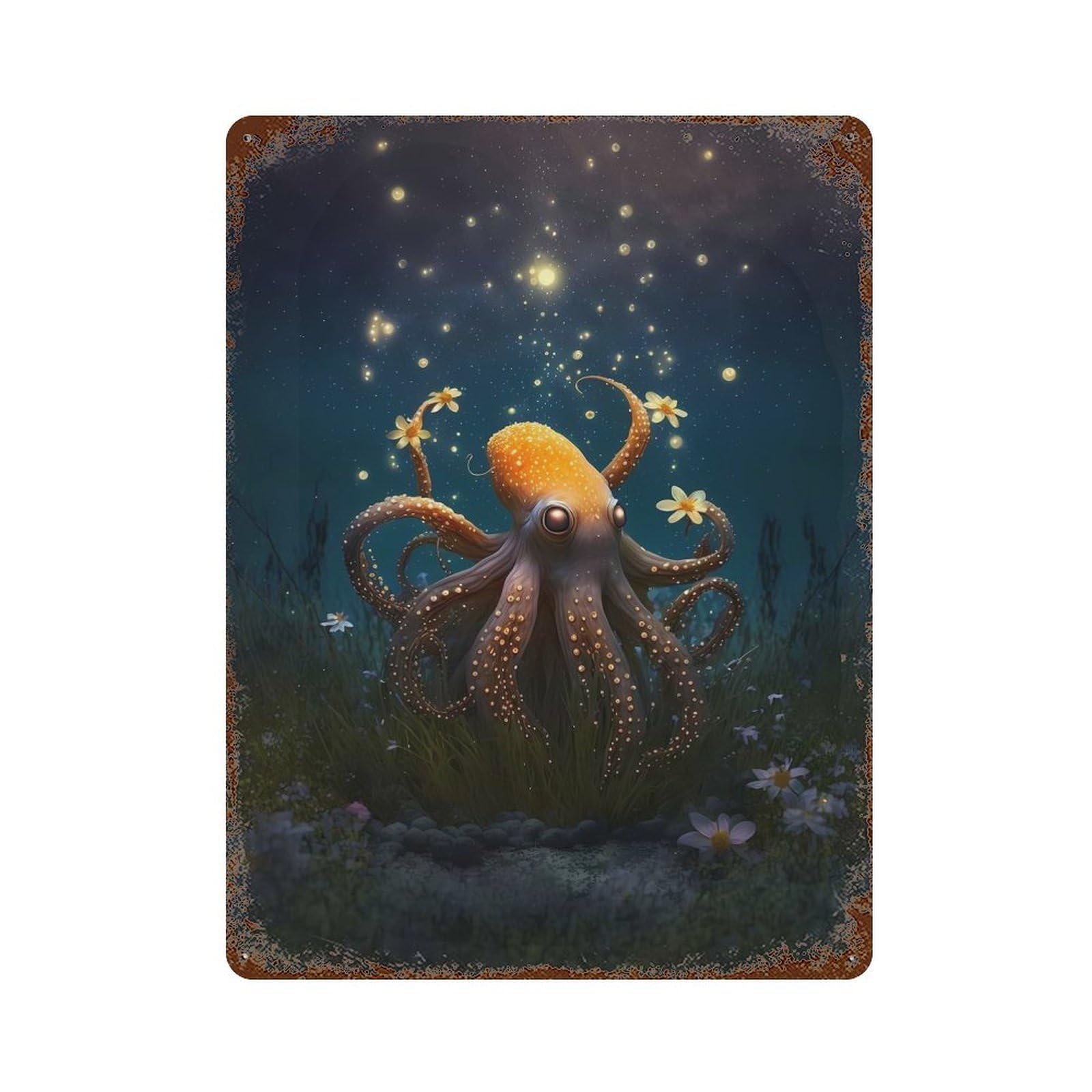 Fantasy World Octopus Retro Metal Sign 15.7"x11.8", Vintage Wall Decor for Garage, Pub Or Kitchen