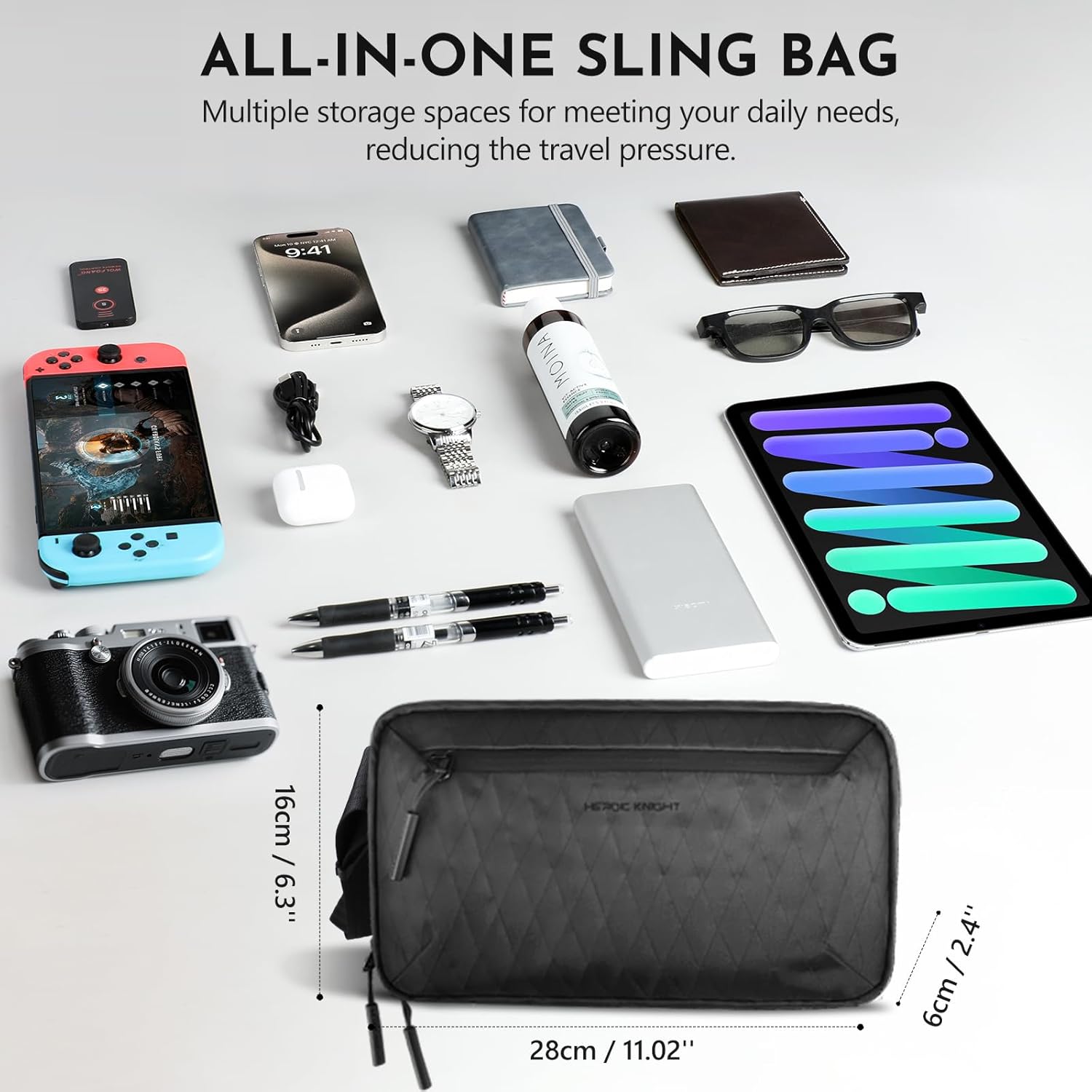 Sling Bag for Men, 2.5L Crossbody Bag Small Chest Shoulder Pack with Removable Strap, Waterproof Lightweight Casual Fanny Pack Backpack for Travel/Daily Use/Hiking/Cycling,Black - Image 6