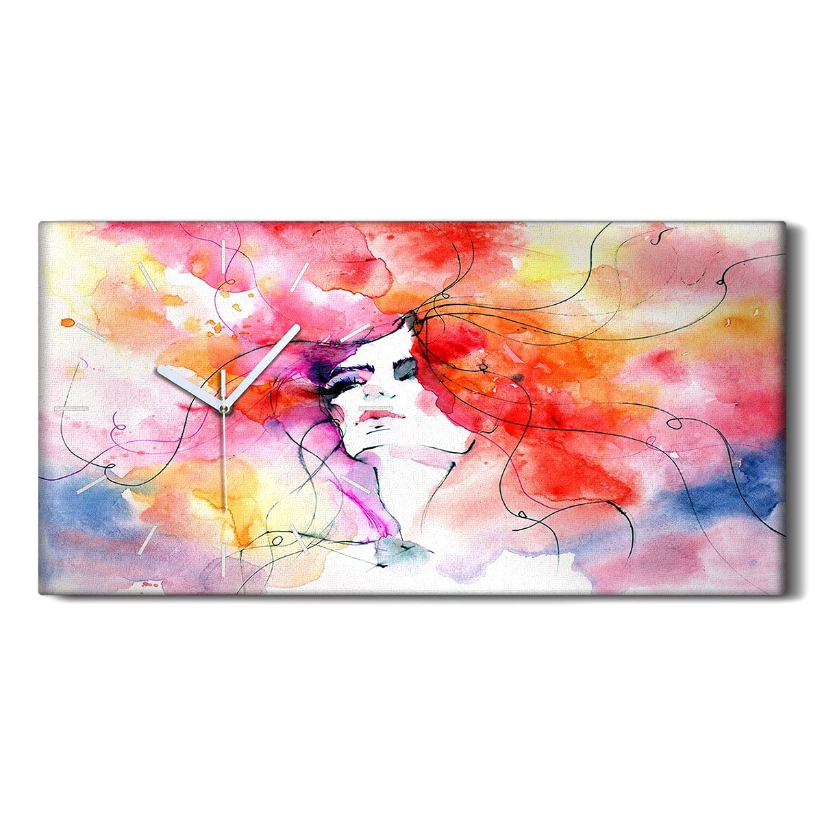 Horloge sur Toile Art Mural Moderne Peinture Femme Abstrait coloré Salon Chambre 60x30