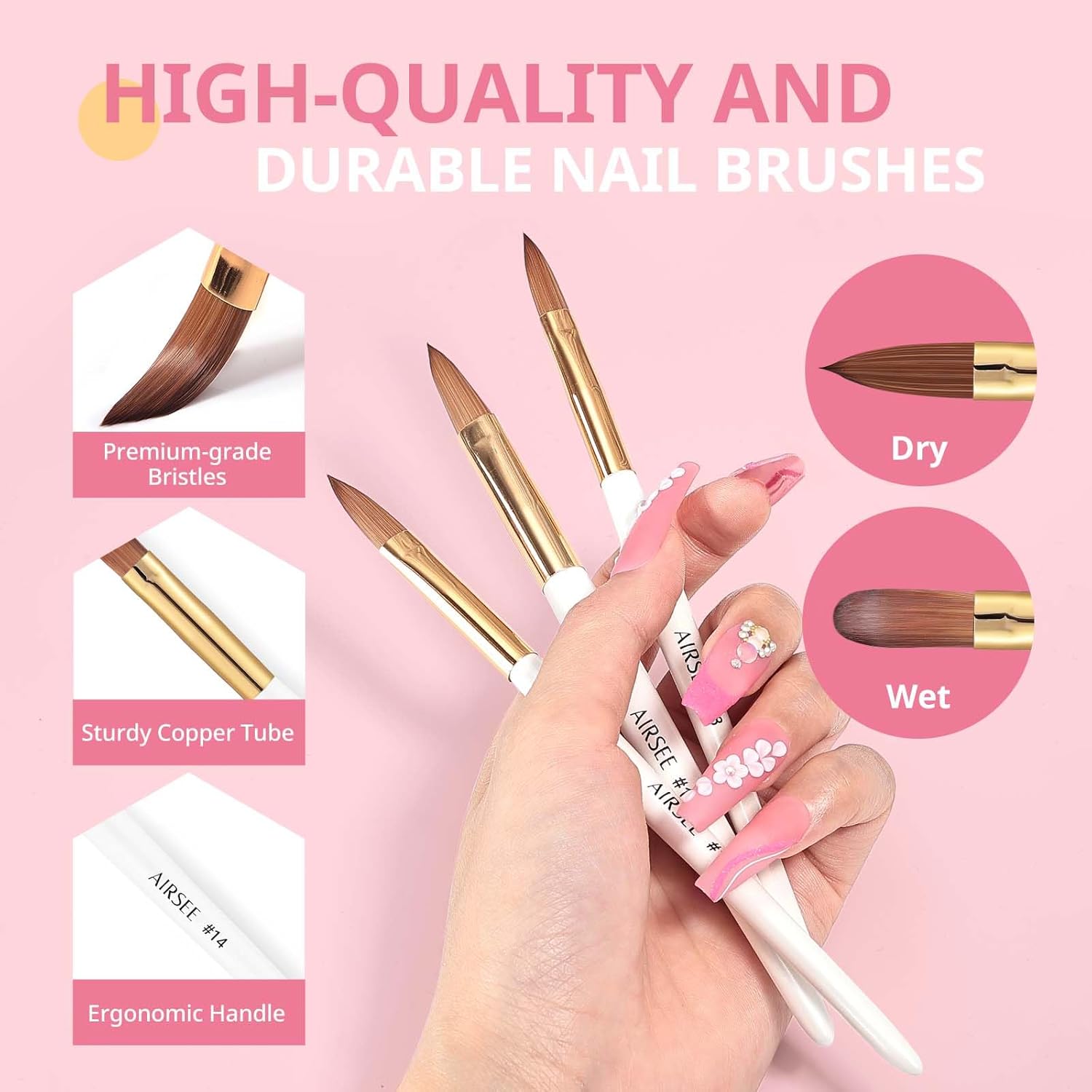 Acrylic Nail Brush Set, Size 8/10/14 for Beginner & Profal