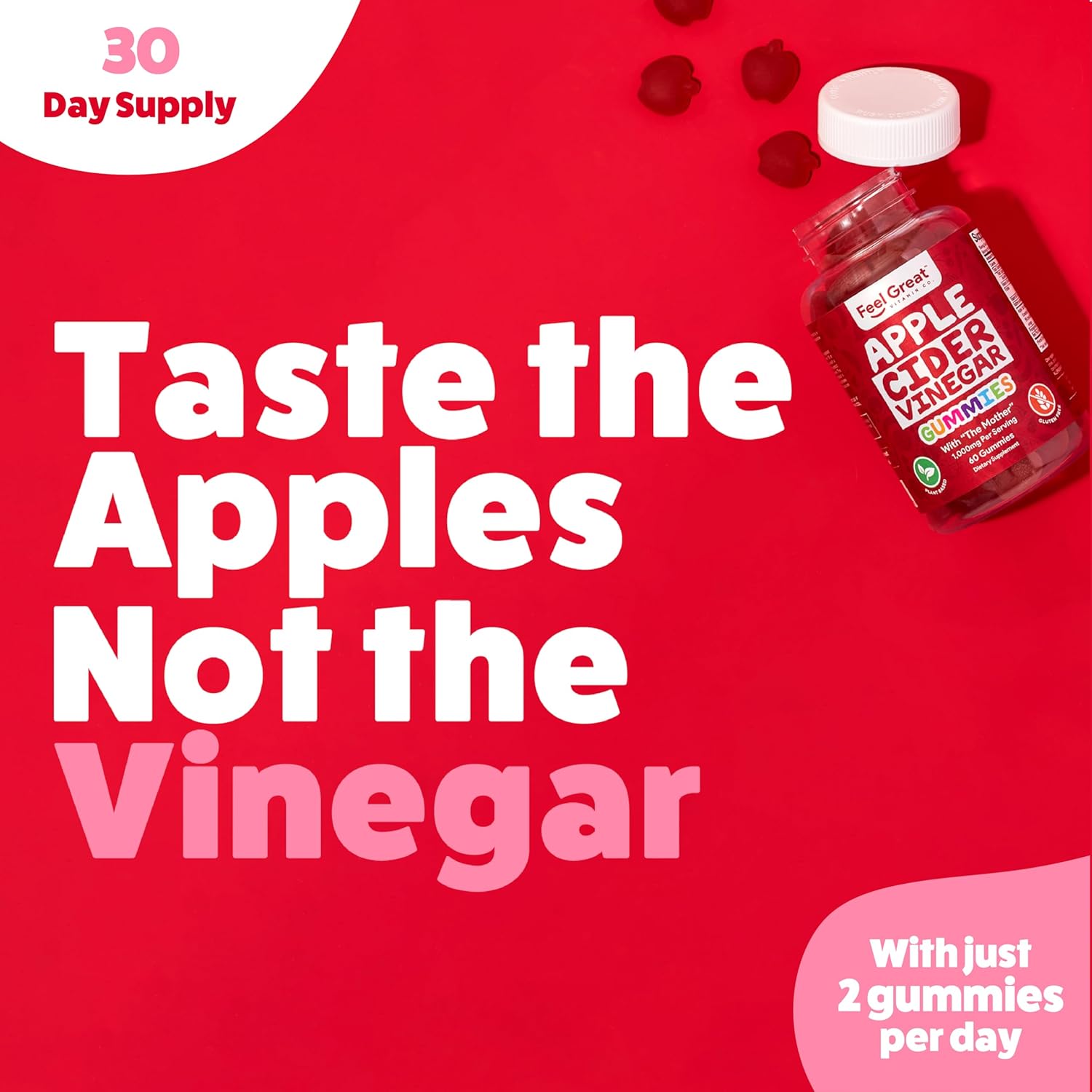 Feel Great Vitamins Apple Cider Vinegar Gummies – ACV with The Mother for Digestive Support & Daily Wellness – Vegan, Non-GMO, 60 Gummies - Image 6