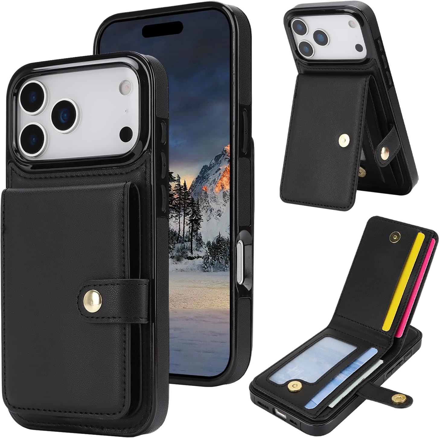 Compatible with iPhone 17 Pro Max Wallet Case with Card Holder,RFID Blocking PU Leather Phone Case Folio Flip Shockproof Protection Cover Card Slot Flip Cover Kickstand Function,Black
