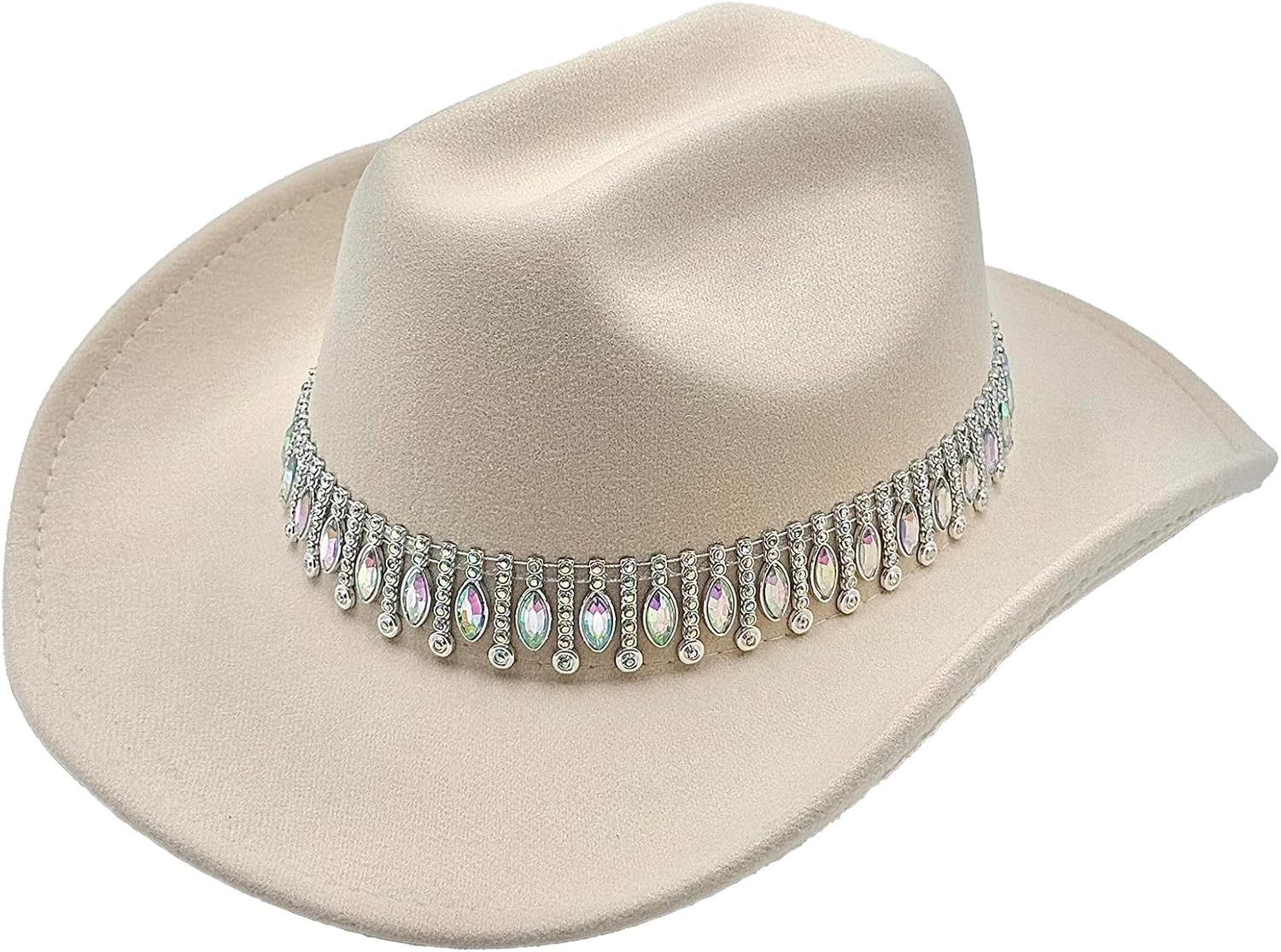 Shiny Rhinestone Women's Cowgirl Hat Western Cowboy Retro Panama Unisex Sequin Wide Brim Hat