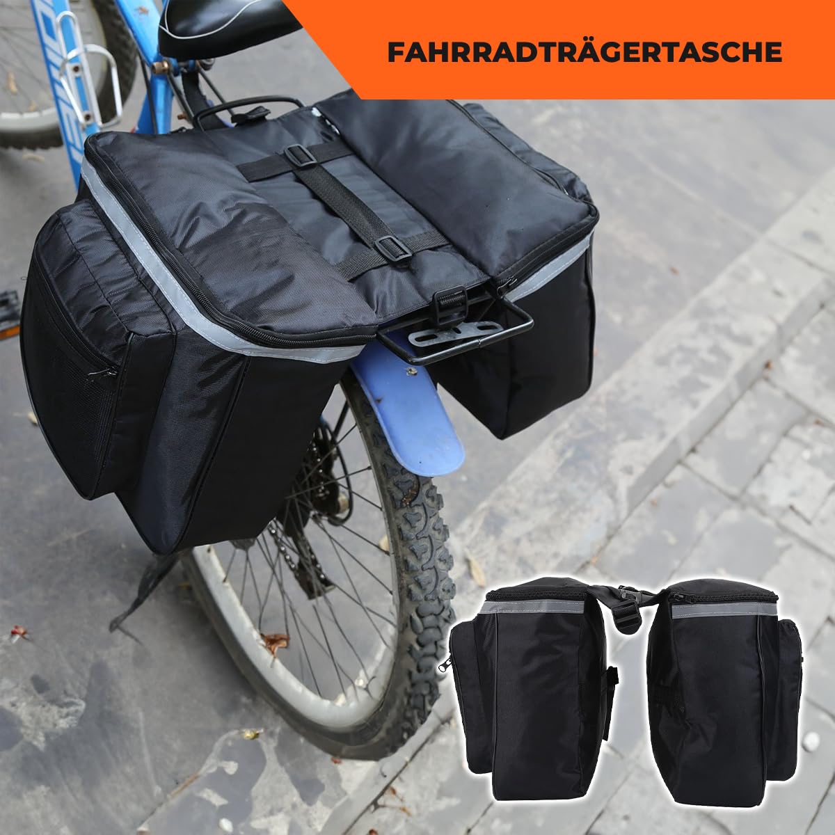 Borsa portapacchi posteriore per bicicletta, 45 l, impermeabile, con cerniera, 37 x 30 x 26 cm, con tasca laterale extra e maniglia per il trasporto