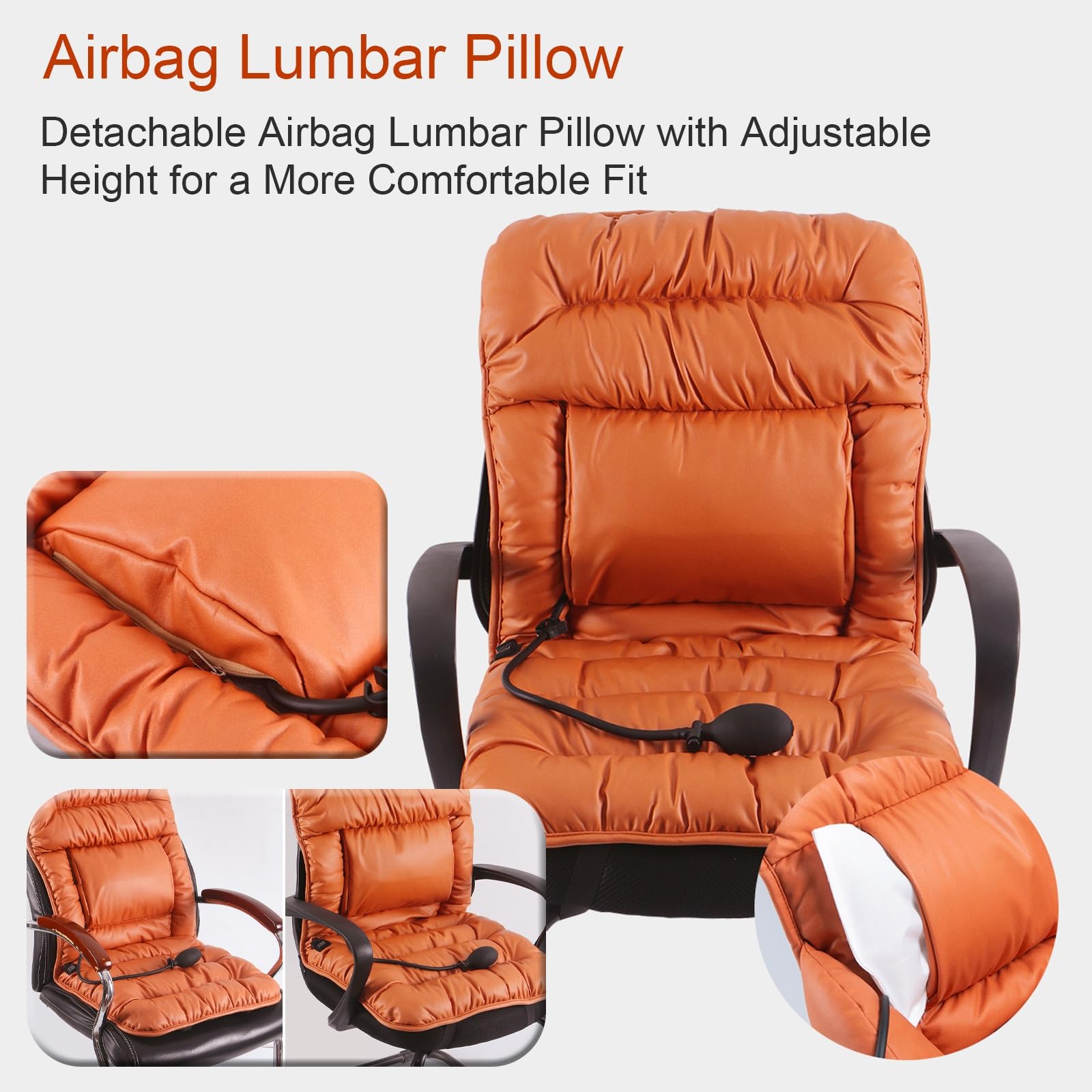 Termoforo Elettrico per Sedia da Ufficio con Supporto Airbag Lombare, Cuscino Termico Elettrico da 12V, Cuscino Riscaldabile con 3 Impostazioni di Temperatura(Gray)