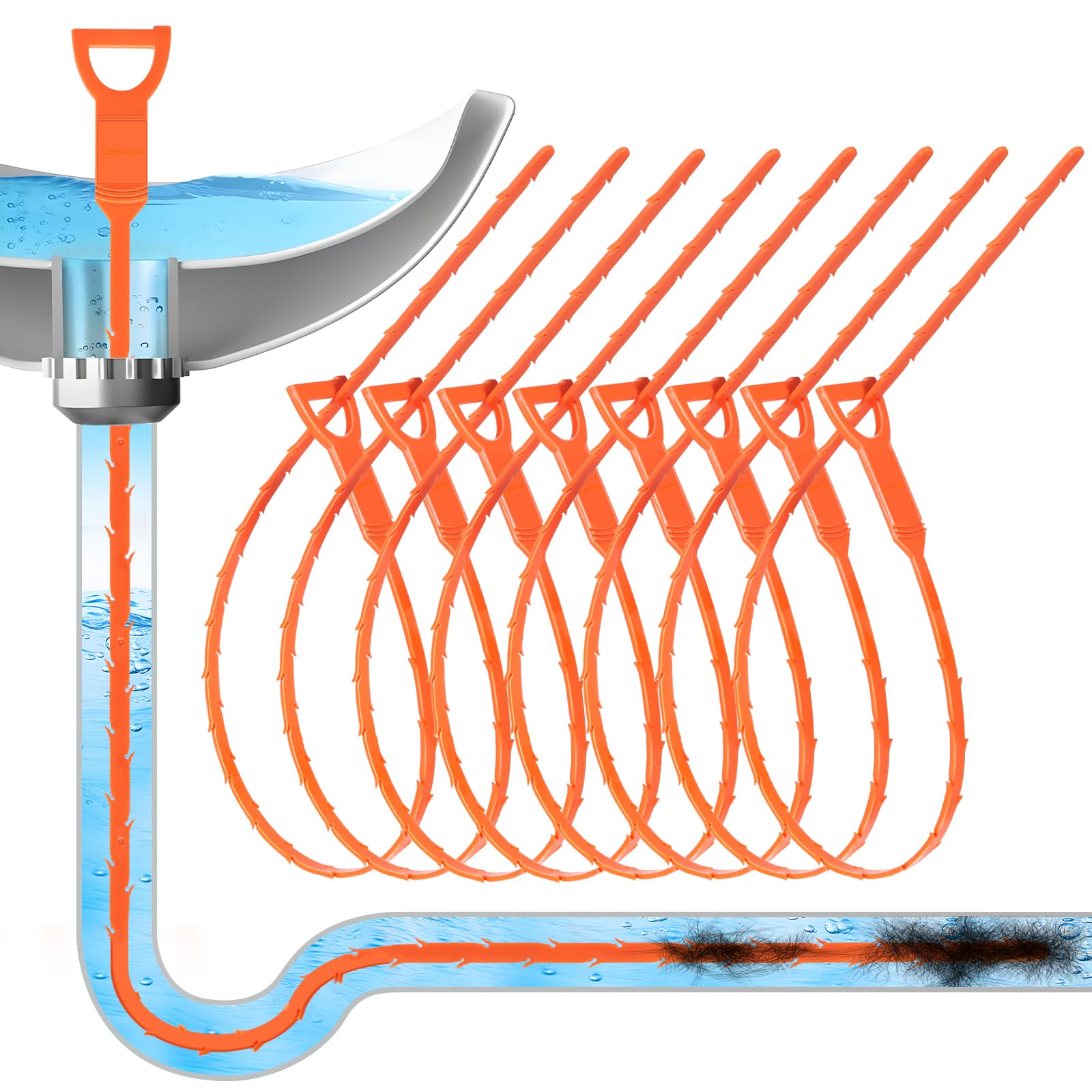 Forlivese 8 Pack 25 Inch Drain Snake,Drain Clog Remover for Sewer Kitchen