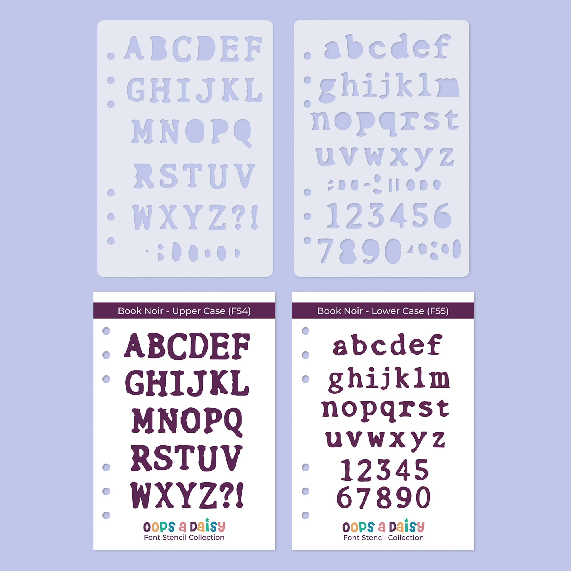 Lettering Font Stencil (Noir Letterpress Spooky Font - 20mm Tall) - Upper and Lower Case Alphabet + Numbers - Reusable Template - Dotted Journal Bullet Planner, Scrapbook, Paper Craft, Card Making
