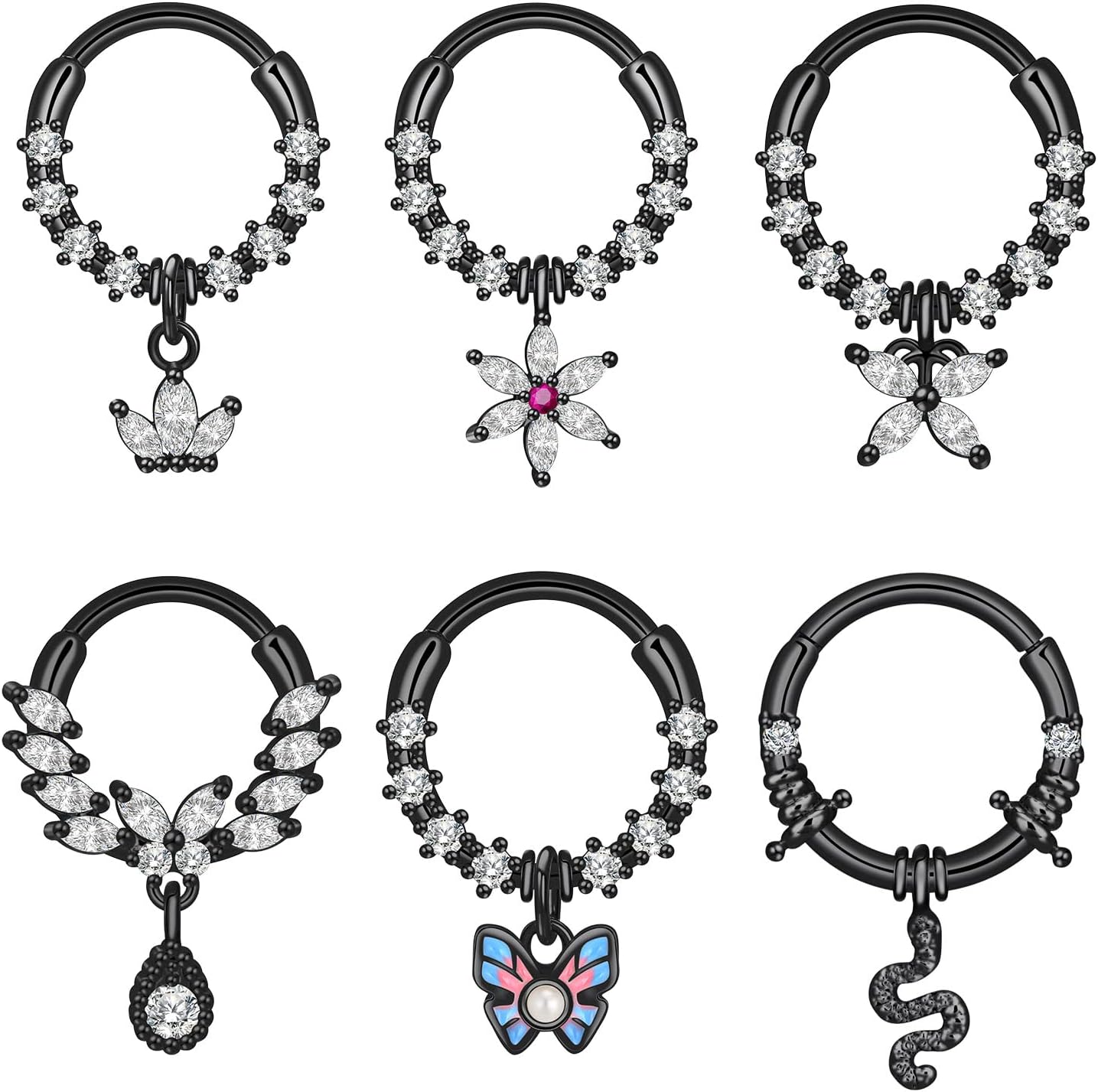 Stuppendux 16G 1.2mm Septum Rings Stainless Steel Dangle Cartilage Helix Tragus Earrings Nose Rings Piercing Jewelry Stars Moon Planet Water-drop
