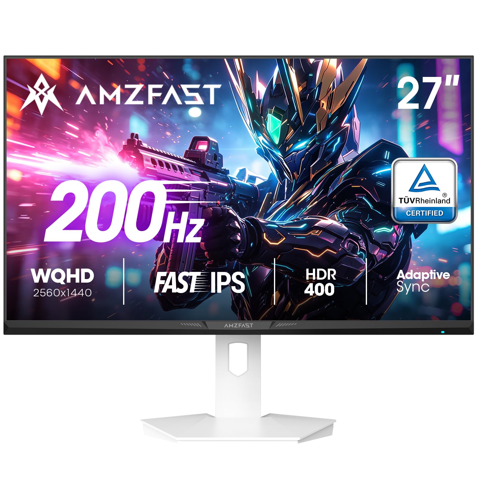 Amzfast 27 Zoll Gaming Monitor, 2560x1440 QHD, 200Hz, Fast IPS, 1ms MPRT, Adaptive Sync, 95%DCI-P3, 130%sRGB, HDR400, schlankes Gehäuse, HDMI2.0&DP1.4, VESA100x100, TÜV Rheinland Certified, AMZG27F6Q