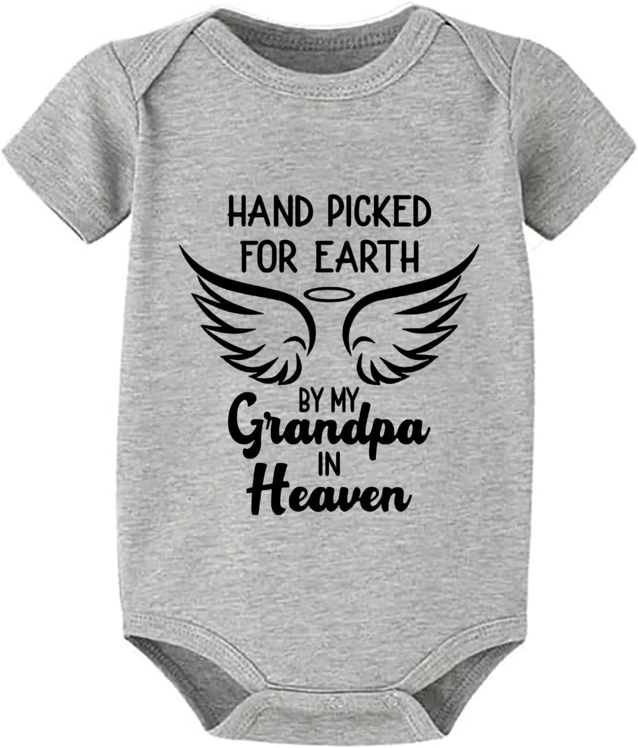 Handpicked for Earth By My Grandpa in Heaven Newborn Outfits Short Sleeve Baby Bodysuit White Baby Romper